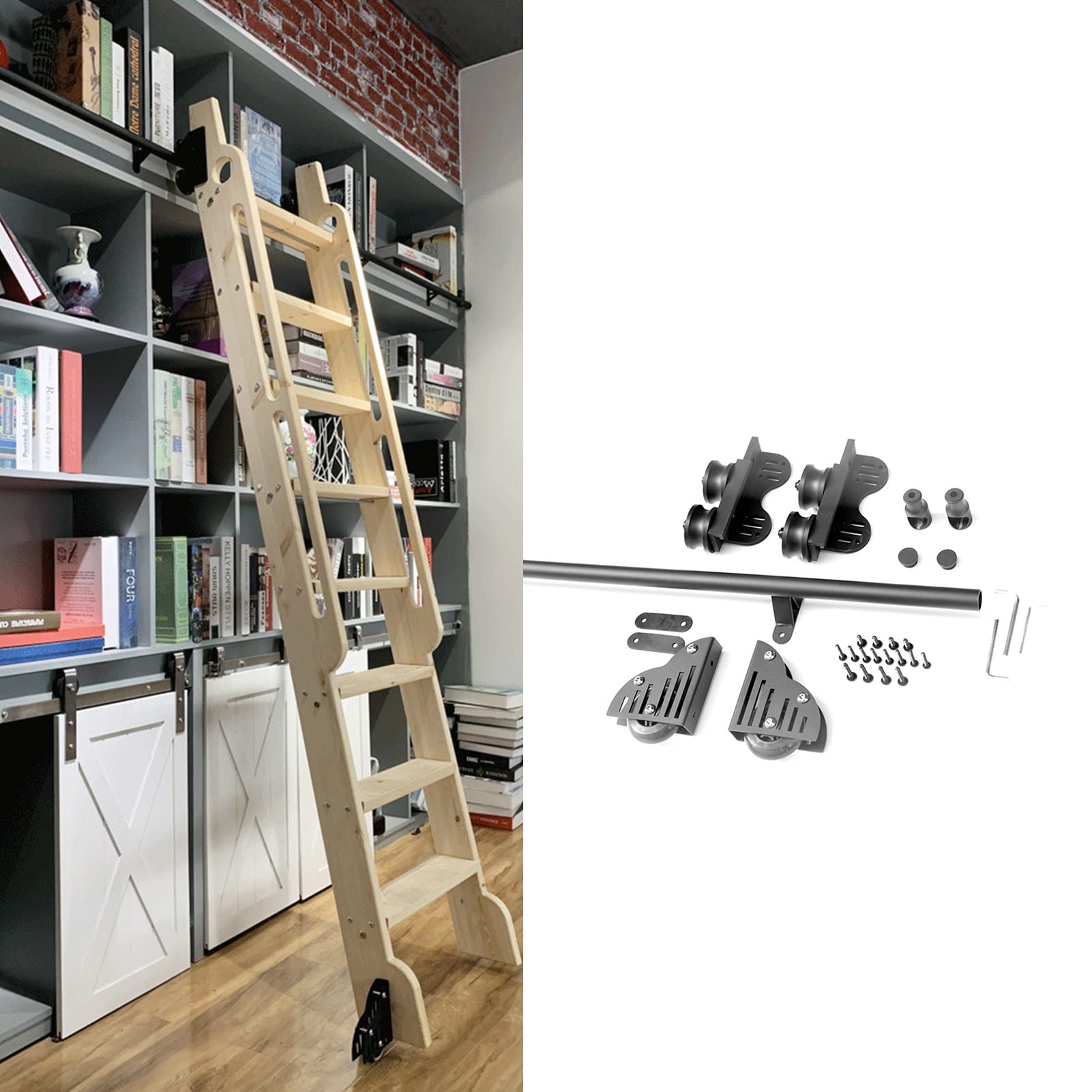 Kit de escalera rodante para biblioteca deslizante en salones y estudios