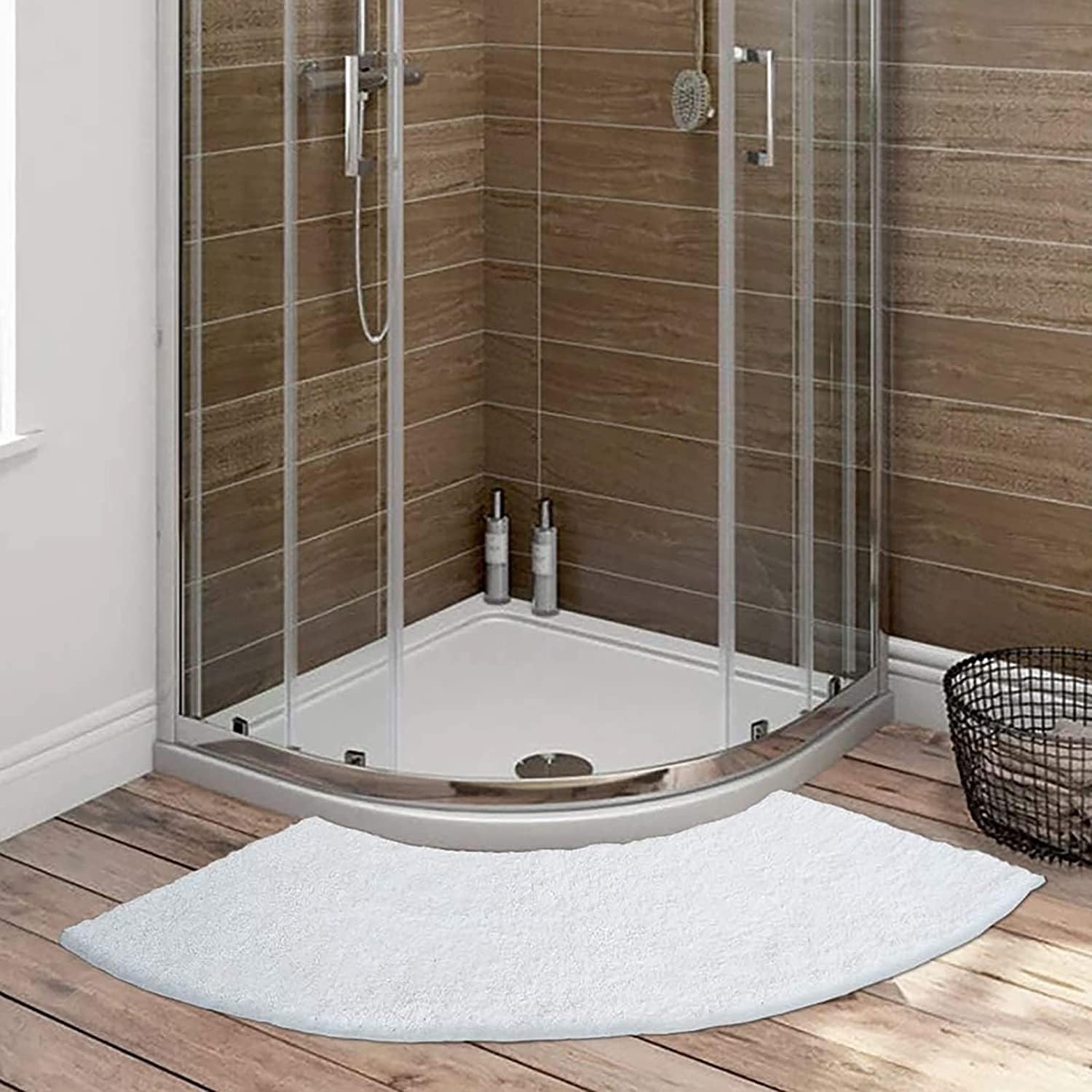 Tapete de ducha curvo de lujo de microfibra suave, antideslizante, lavable, para esquina de ducha (45 x 100 cm)