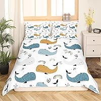 Vista 2 de Funda de edredón Kawaii con diseño de ballena arcoíris tamaño Queen, funda de edredón de ballena de dibujos animados para niños y niñas, bonito