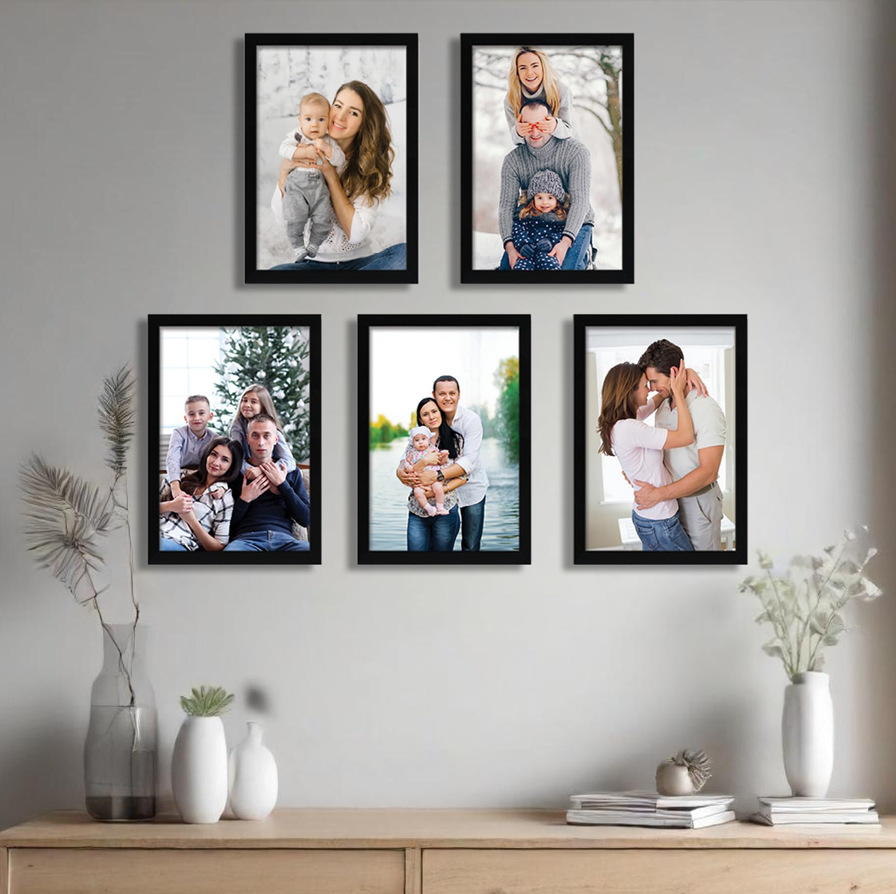 Amazon Brand - Solimo A4 Size Photo Frame Set of 5 | Wall-Mount | Plexi Glass | Frame For Home and Office Decoration | 8x12 Inches (Black)