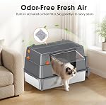 XL Stainless Steel Cat Litter Box, 100° Flip-Top Lid for Easy Cleaning, High Sided Enclosed Metal Cat Box for Big Cats, Anti-Leakage Non-Stick Surface, Removable Lid, Scoop Included, Deep Grey