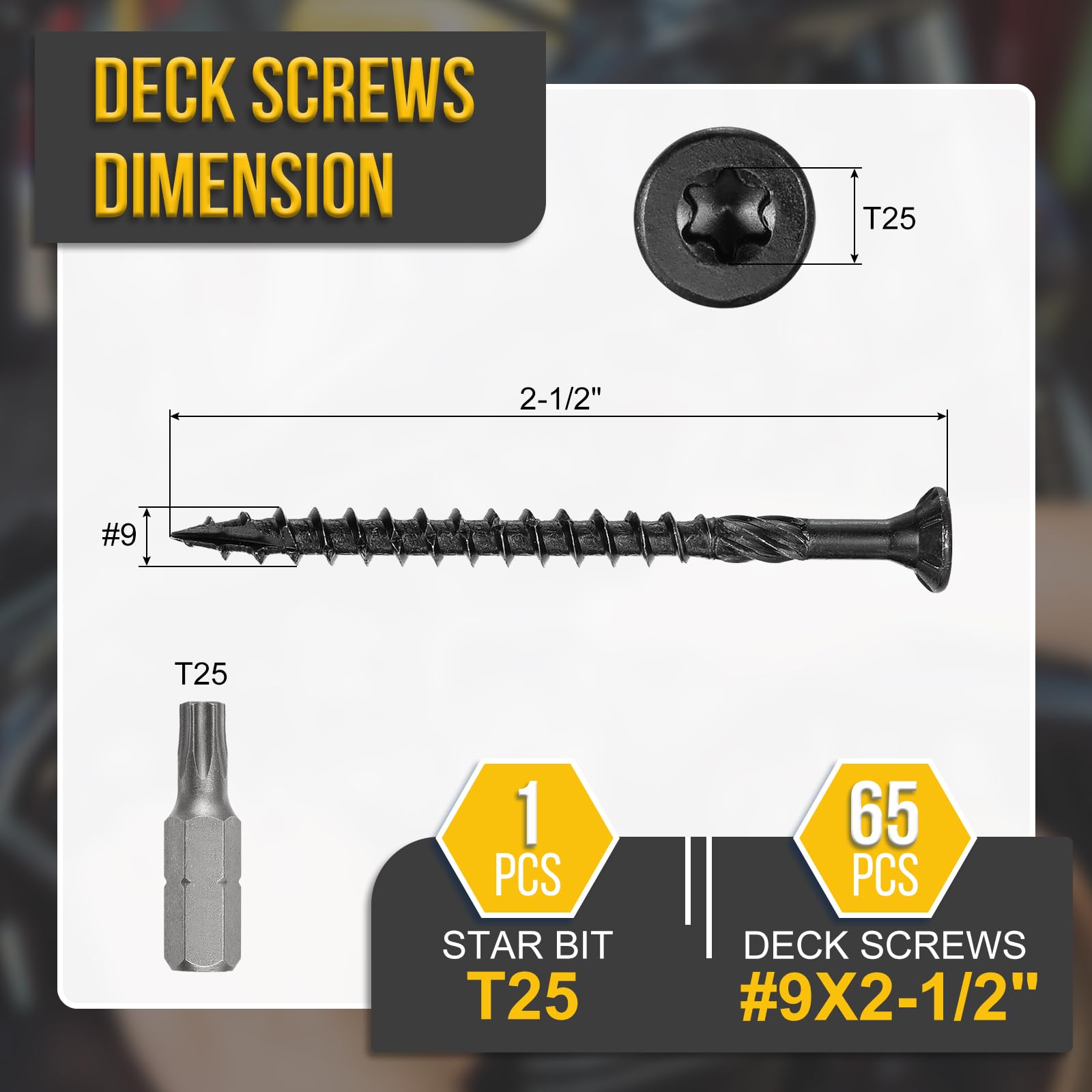 DTGN #9x2-1/2" Deck Screws, 65Pack, Good for Decks Fences, Frames, Farms, Outdoor Furniture - Image 2