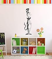 Vista 7 de Calcomanía de pared de vinilo con silueta de gato en el sombrero. Decoración temática del hogar para dormitorio de los niños, sala
