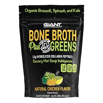 Giant Sports Bone Broth Powder, Chicken Bone Broth, Grass Fed, 8.89 oz | Bone Broth Protein Powder, Chicken Bone Broth, Grass Fed & Pasture Raised, 20g Protein, Naturally Rich in Collagen