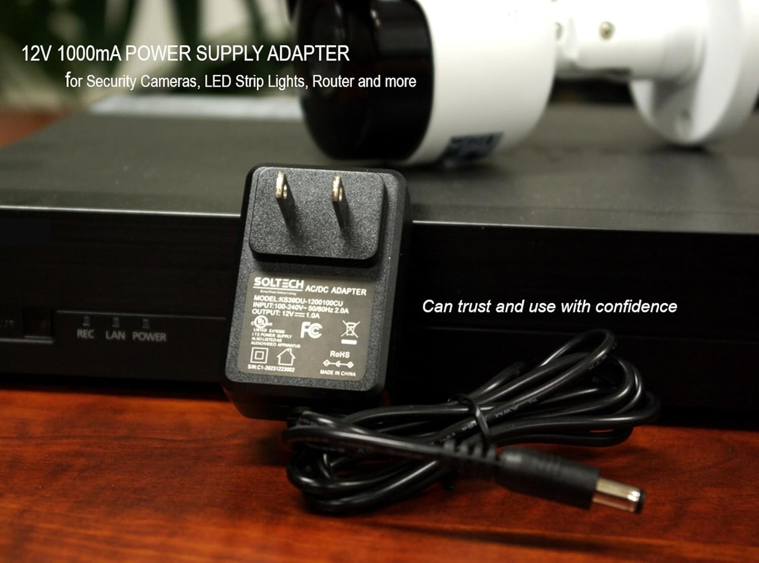 Power adapter connected to a DVR