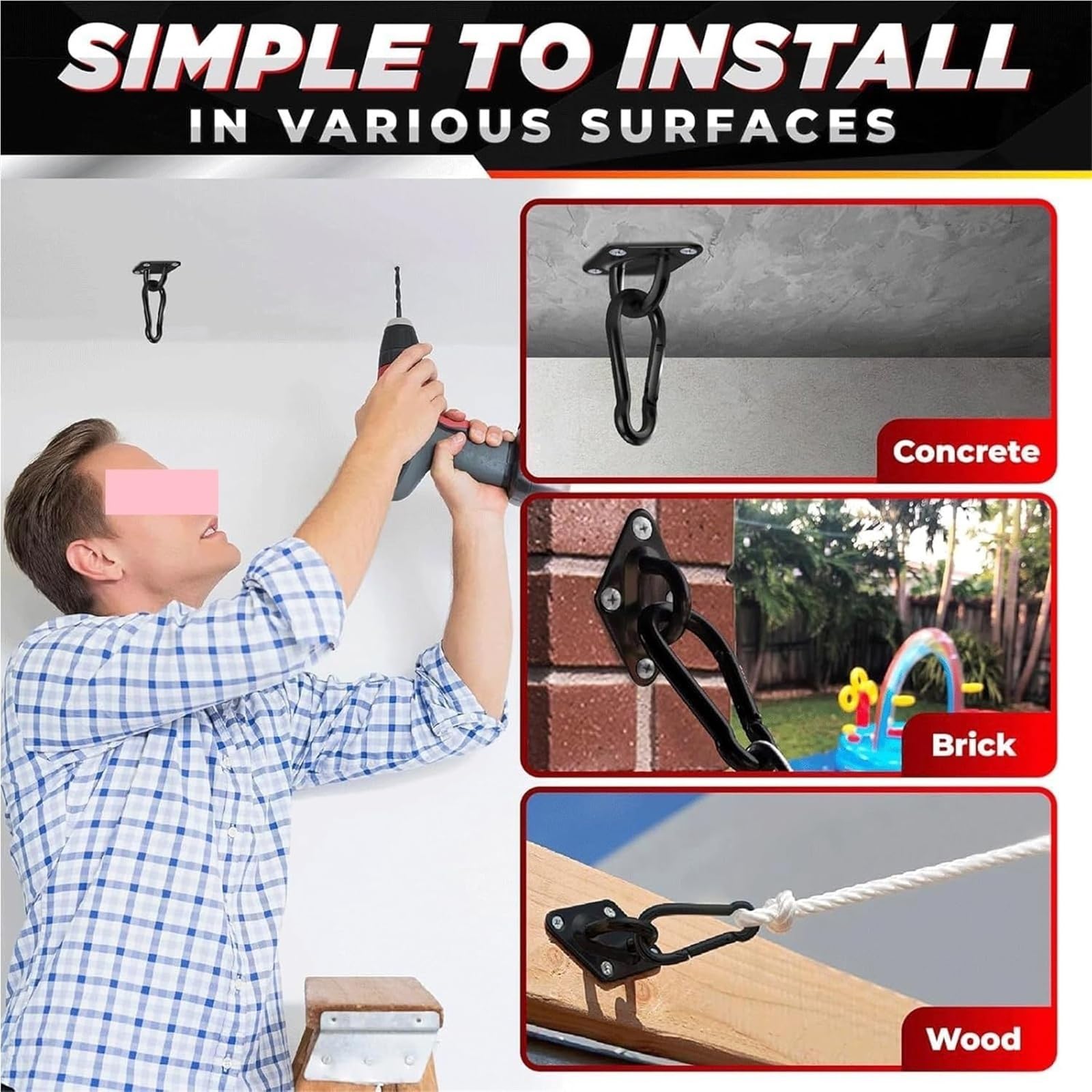 Collegato al soffitto, Set di 2 ganci a occhiello in acciaio inossidabile Diamond Wall for