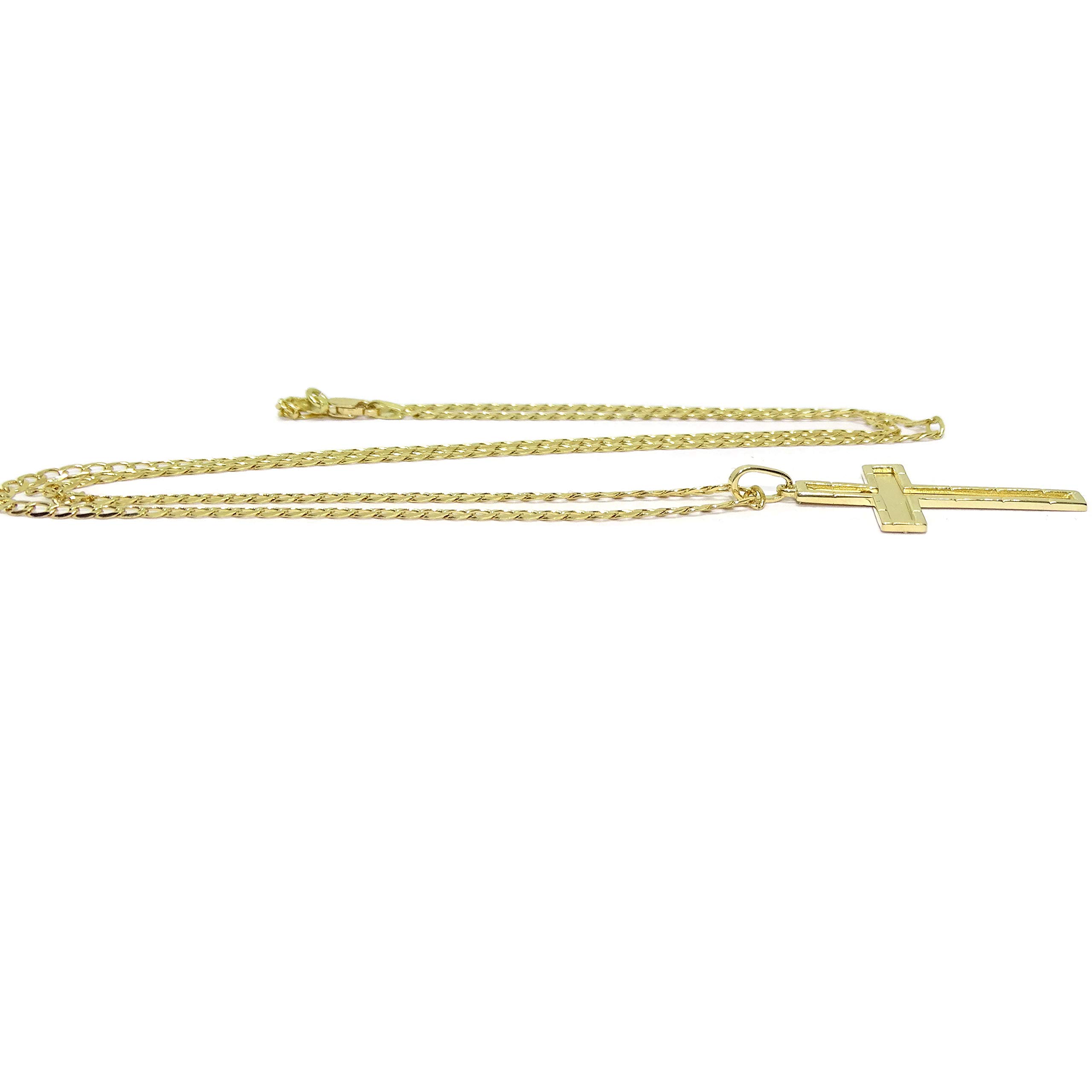 Krzyż Łaciński z 18-karatowego matowego i błyszczącego złota | Łańcuch krzyżowy i lity 18K | Naszyjnik krawężnik 60cm | biżuteria klasyczna | 8,75gr żółtego złota | religijny prezent chłopiec mężczyzna | prezent chrzest pierwsza komunia rocznica ślubu |