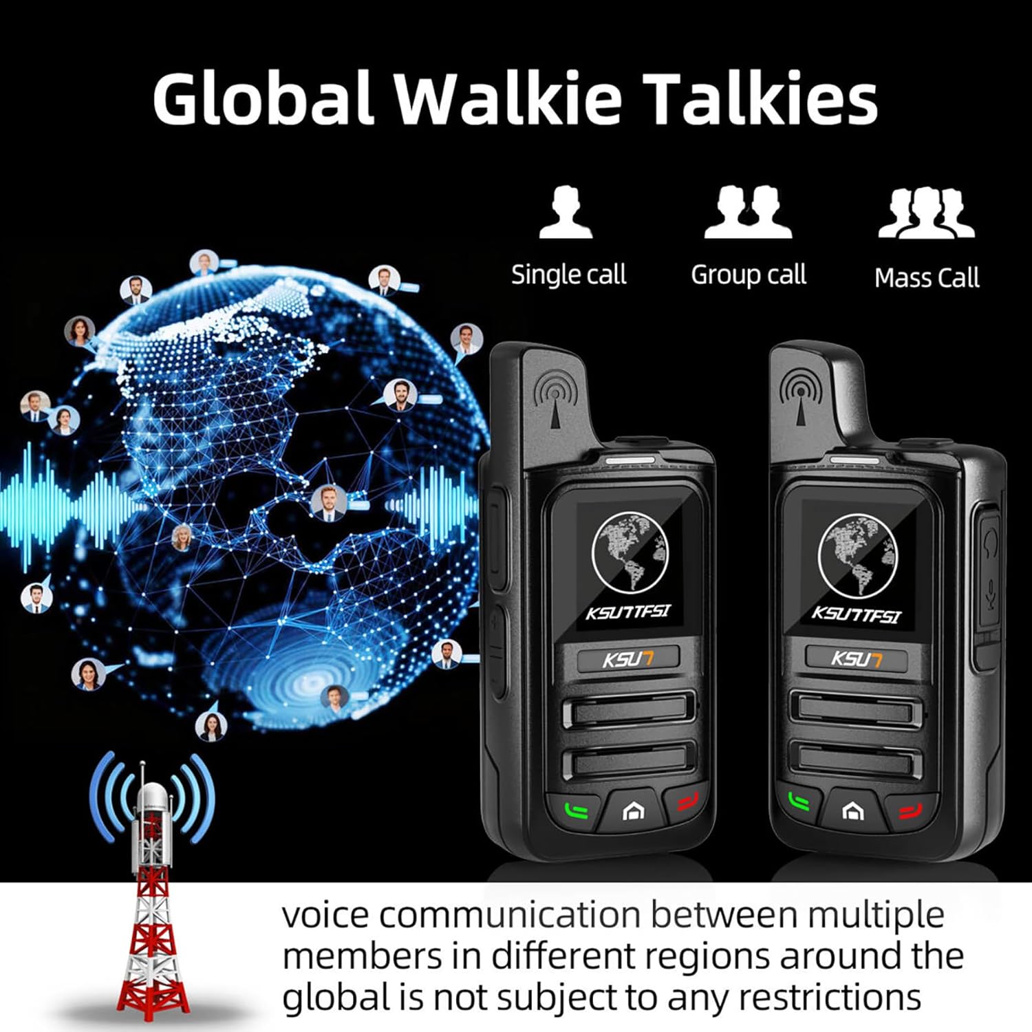 Global Lifetime Free Rapid Walkie Talkies Unlimited Range Nationwide PTT 4G LTE PoC Long Range Two Way Radios Long Distance 5000 Miles Professional for Family,Outdoor,Logistics (2 Pack with SIM)