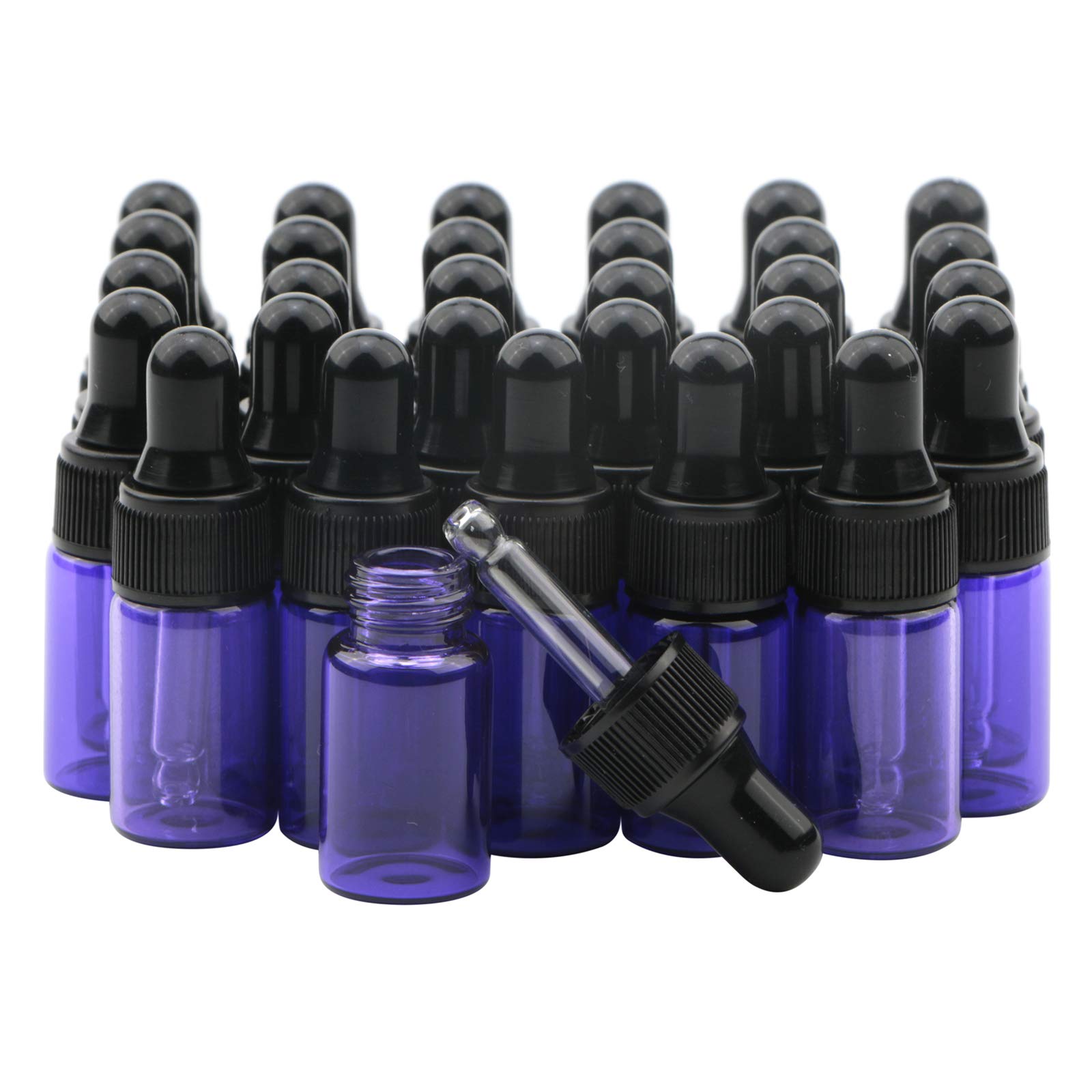 Rowiz Purple 30 Pcs 3Ml Glass Dropper Bottles With Pipettes Dropper&Black Screw Cap,Glass Essential Oil Bottles Eye Dropper Vials Perfume Cosmetic Liquid Aromatherapy Lotion Sample Bottles