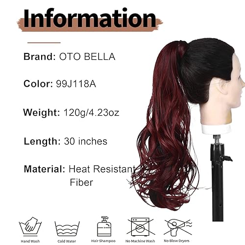 Miniatura 2 de Extensión de cola de caballo de 30 pulgadas, extensiones de cabello flexible envolvente OTO BELLA alrededor, 4.23 onzas, largo, rizado, sintético,