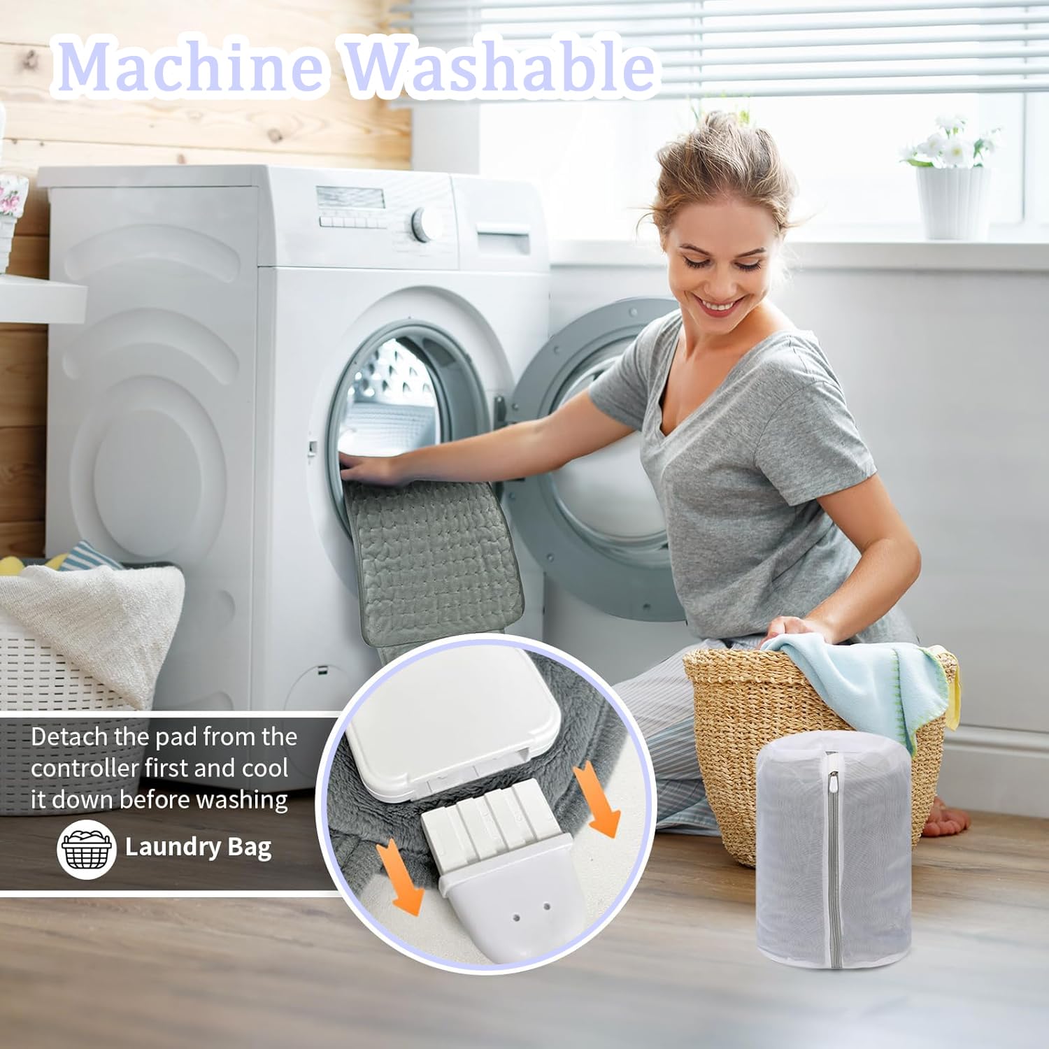 Termoforo Elettrico Lombare 120x30cm - Fascia Riscaldante Schiena con 6 Temperature e Timer, Cuscino Termico Elettrico per Addome Spalle, Lavabile-Grigio