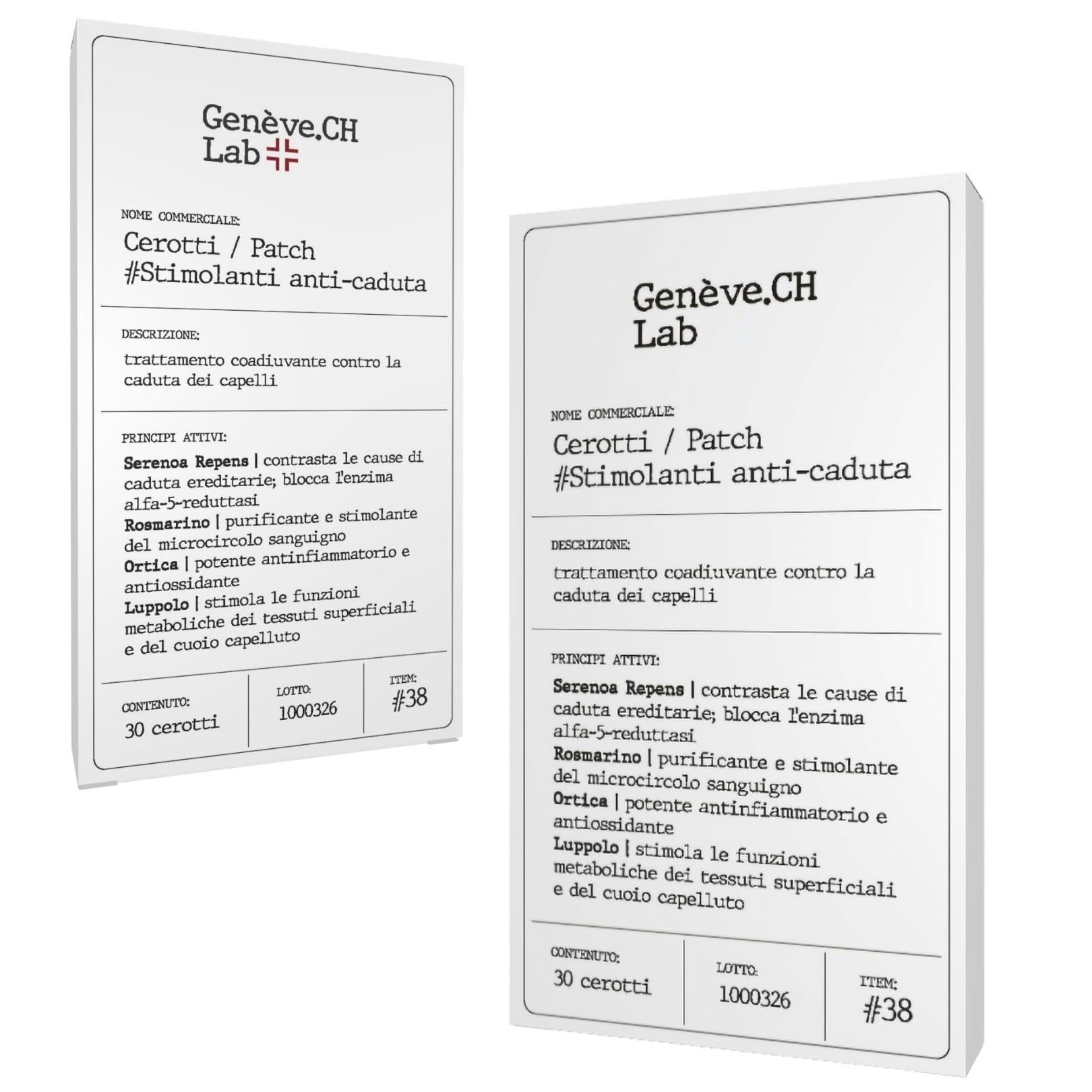 Multipack 2 confezioni | Trattamento 60 giorni | Genève.CH Lab | Cerotti Patch Stimolanti Anti-caduta | 30 cerotti