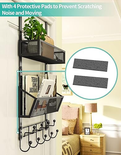 Miniatura 71 de HapiRm Gancho para puerta con 2 cestas de malla y 9 ganchos, acero inoxidable 304 sin perforaciones sobre el colgador de puerta, organizador