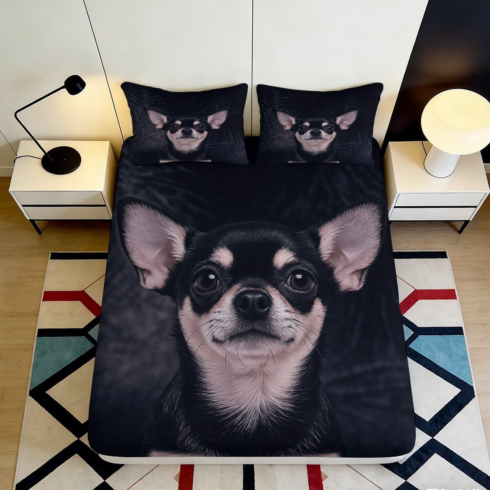 Pnayamiorkfel Style-9 3D Printed Black Chihuahua Fitted Sheet Microfiber Soft Anti-Slip Dog Bed Cover For Bedroom Guest Room Decor 90X200x25cm