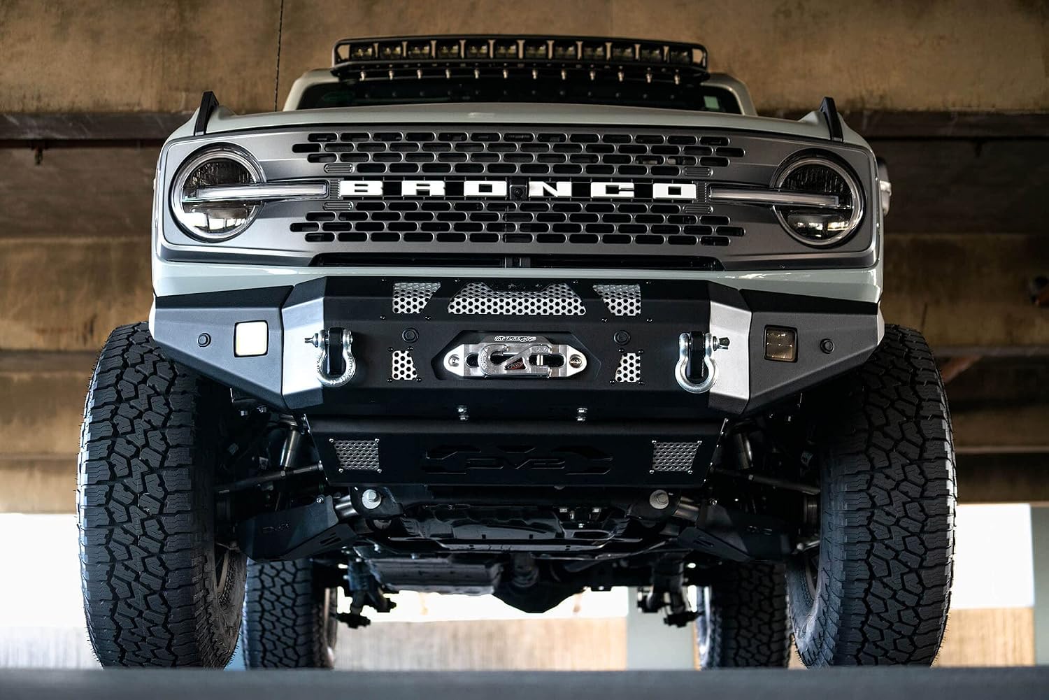 DV8 Offroad MTO Series Winch Front Bumper 2021-2025 Ford Bronco | Retains Factory Parking Sensors | (2) 3” Pod Light Mounts | Winch Capable | Compatible with Factory Plastic & Metal Skid Plates