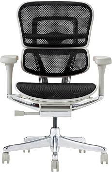 Ergohuman Ergohuman2 445421 Office Chair with No Headrests, Elevating Type, Memory Locking Function, Elastomeric Mesh, PU Caster Pro, Low Type, Frame Gray, Mesh Black, Seki Furniture