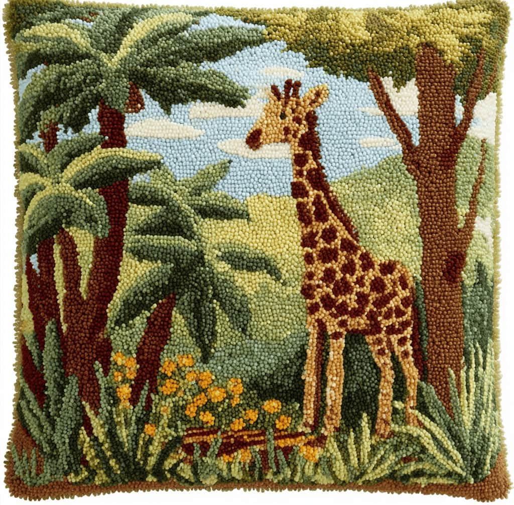 Decor Latch Hook Cushion Kit,Jungle Giraffe DIY Pillow Cover 43X43Cm