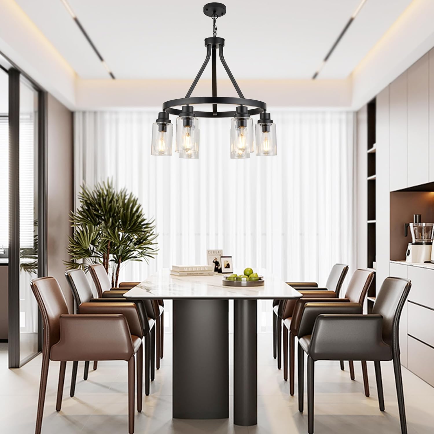 6-Light Farmhouse Chandelier Light Fixture Dining Room Lighting Fixtures Hanging Wagon Wheel Chandelier Kitchen Island Pendant Lights Modern Black Industrial Rustic Adjustable Height Metal