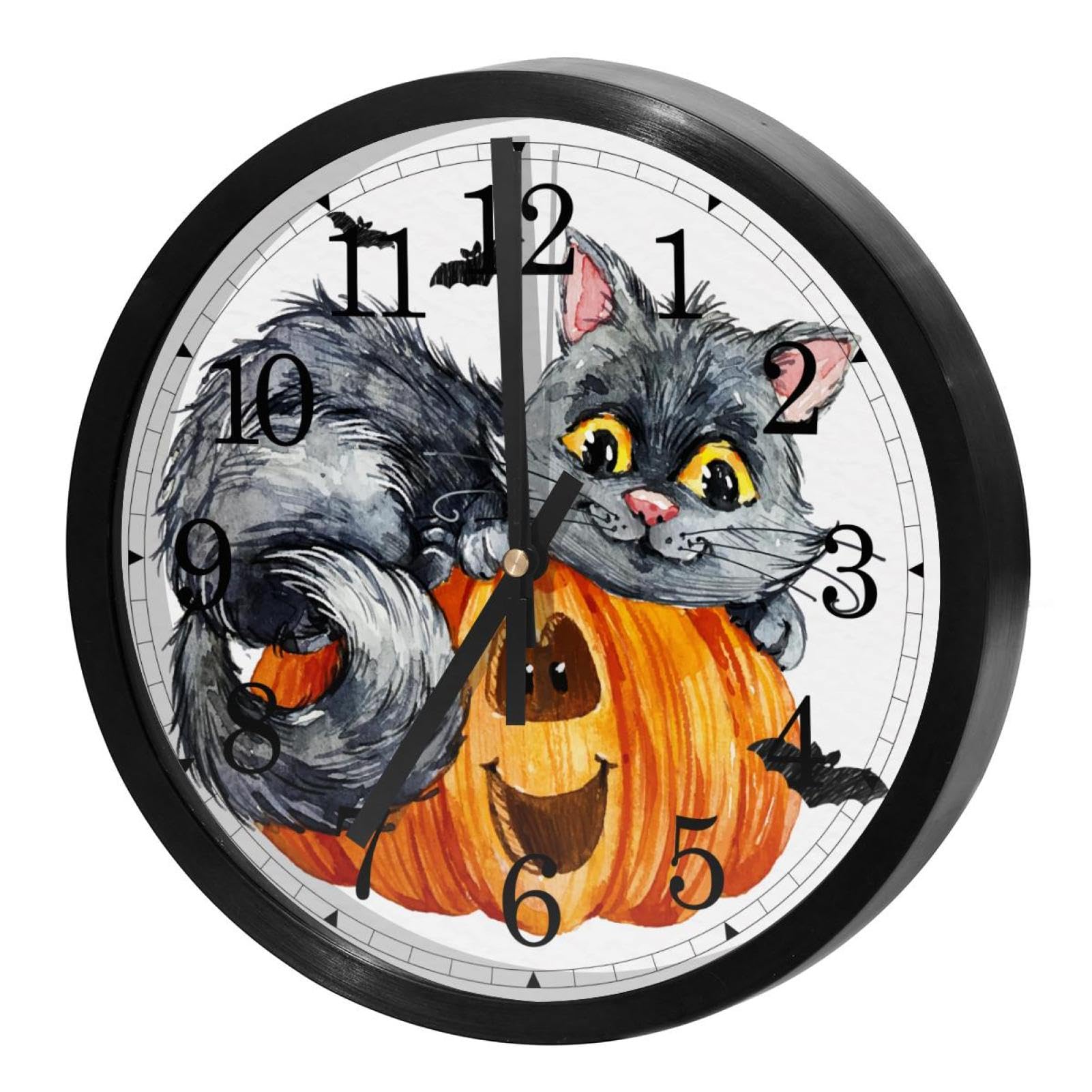 Horloge murale chat citrouille sans tic-tac, un cadeau original pour la maison