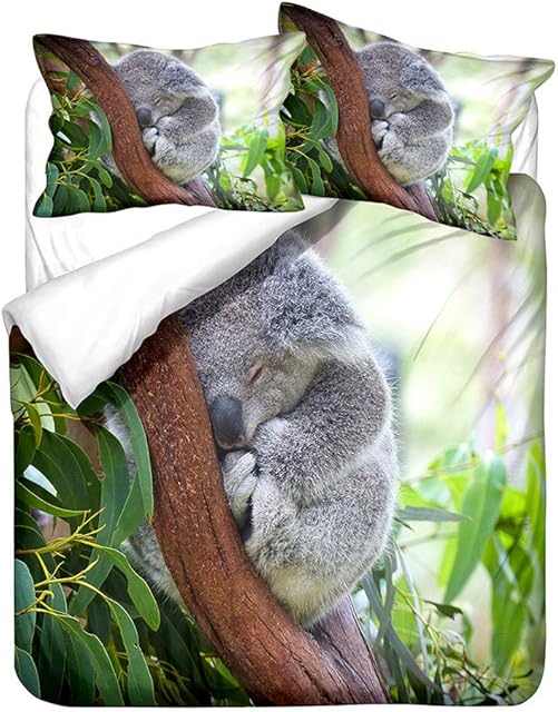 HNHDDZ 3D Animals Group Mouse Horse Koala Dragon Bedding set Duvet Cover and Pillowcase Microfiber White Brown Black Green Child Boy Girl (Style 3,King 220x240 cm)