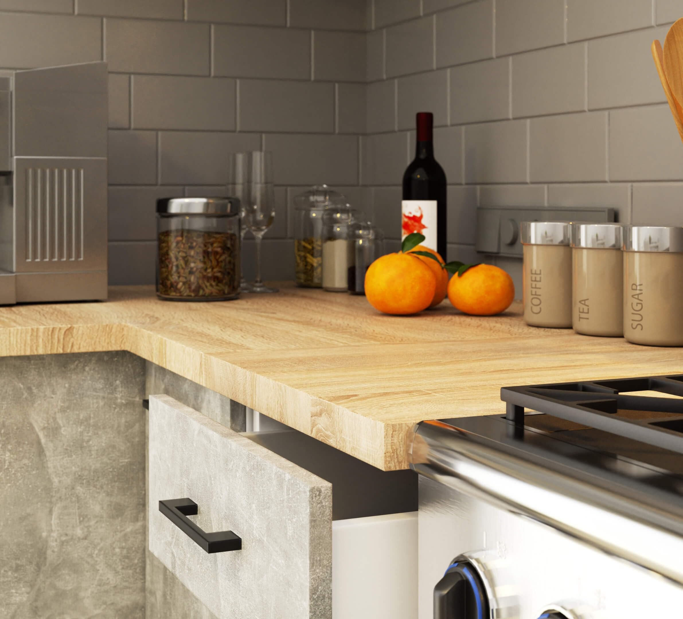AKORD | Conjunto de Muebles de Cocina Oliwia | Completa Pequeña | Mueble Modular | A Medida 180 cm | Modulares Pequeñas | Blanco y Hormigón Frente