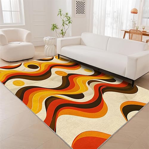 Miniatura 13 de Alfombra vintage con remolinos, alfombras florales para sala de estar, lavable, antideslizante, retro de los años 70, 8 x 10 pies, alfombra de suelo