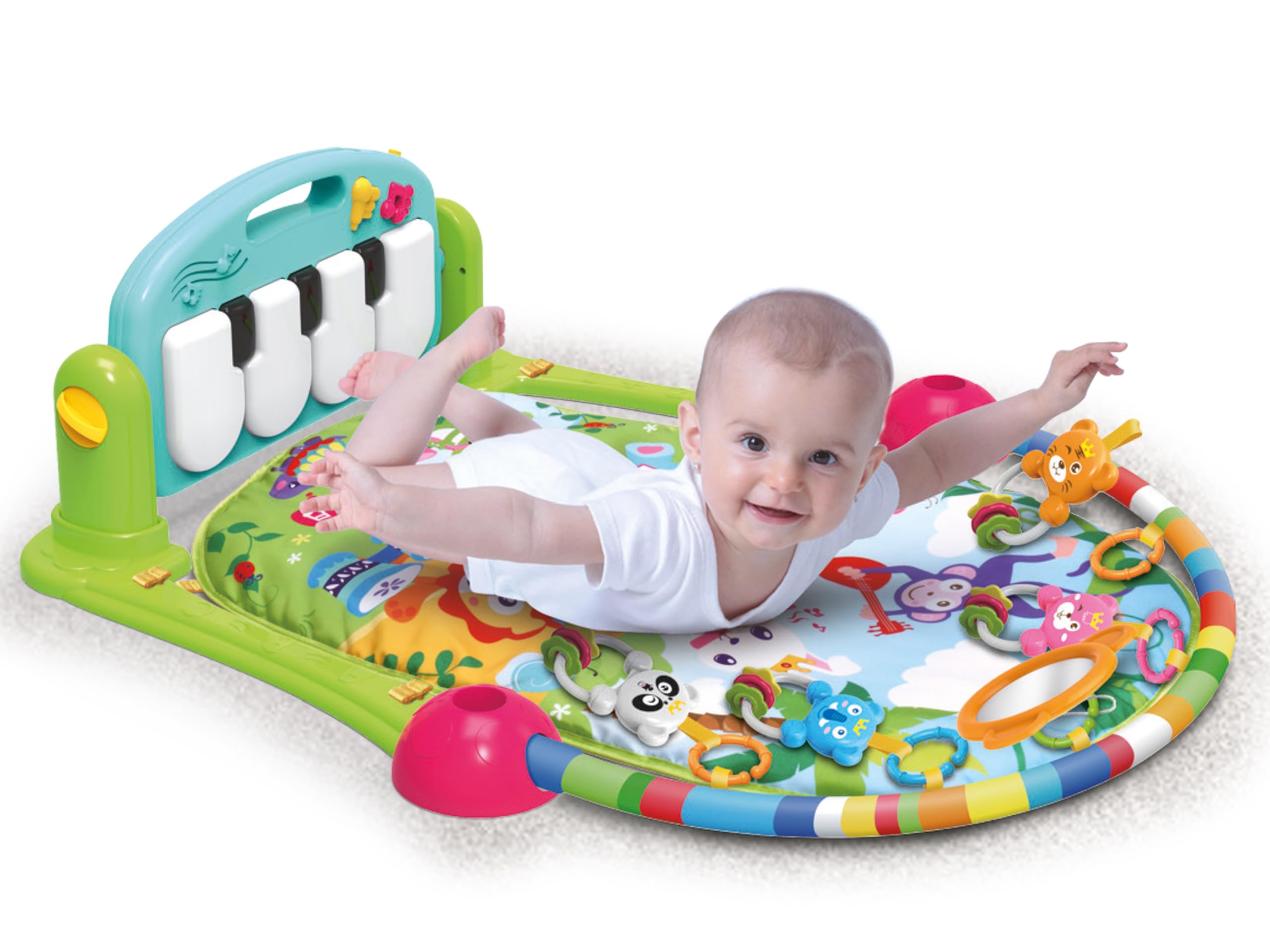 Teorema Giocattoli Palestrina Baby Musicale 75x60x45 cm, Tappeto Sensoriale Interattivo Neonato con Piano Calcia e Suona, Sonagli Animaletti e Specchio, Giochi Neonati 0-12 Mesi
