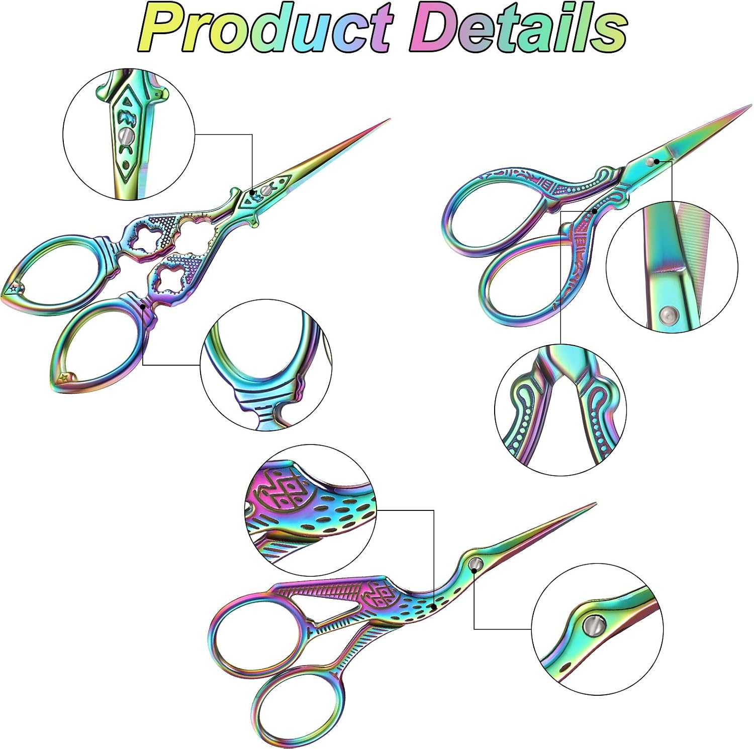 4 Pieces Stork Scissors Stainless Steel Tip Classic Stork Scissors Crane Scissors Sewing Scissors Tailor Scissors Dressmaker Shears for Embroidery, Craft, Needle Work, Art Work (Rainbow Color)