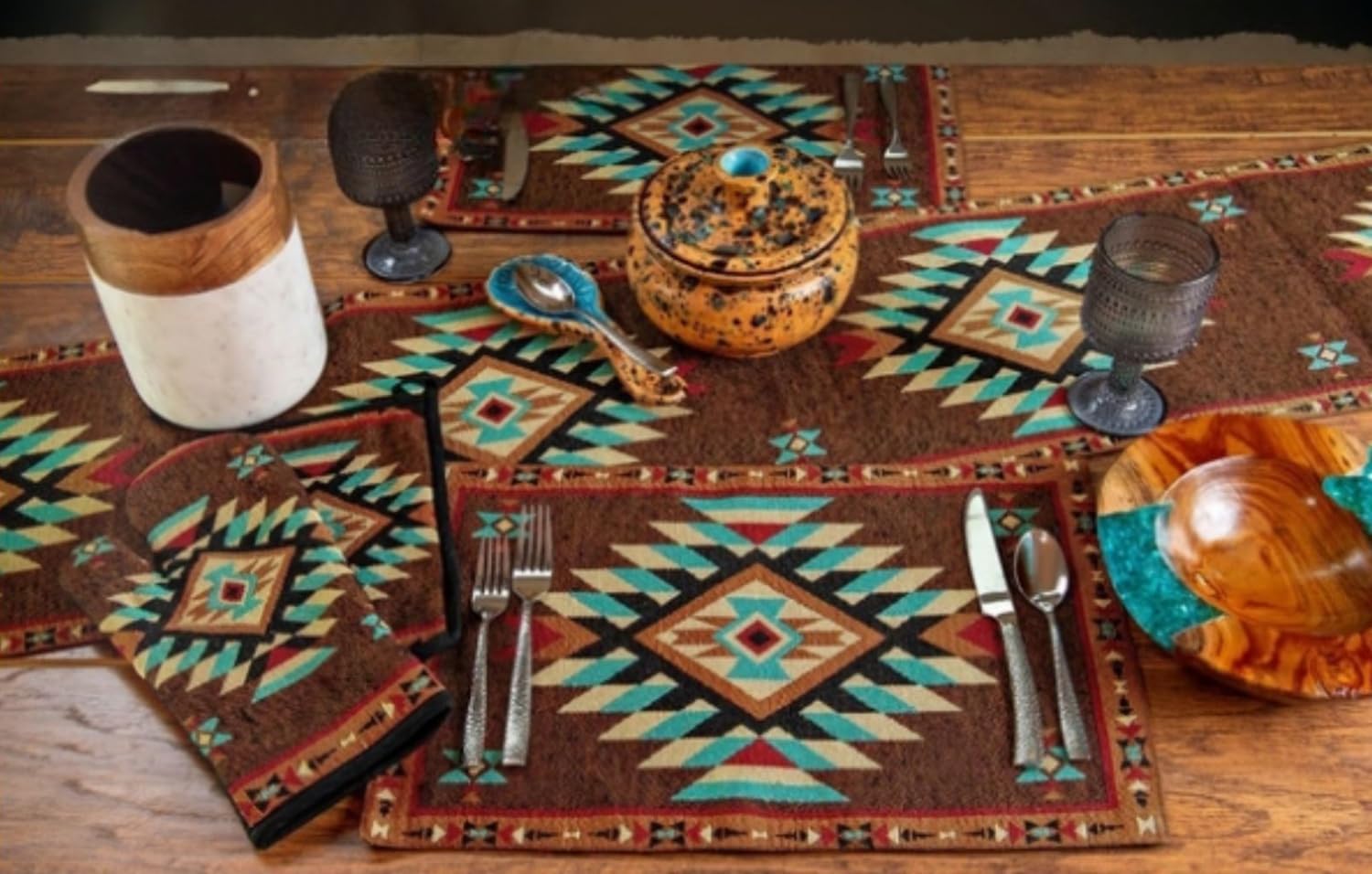 Kinara Havasu Southwestern Placemat Set – Western Native American Design – Beautiful and Unique Pattern – 12.25x19 inch Southwestern Placemats (Set of 4)