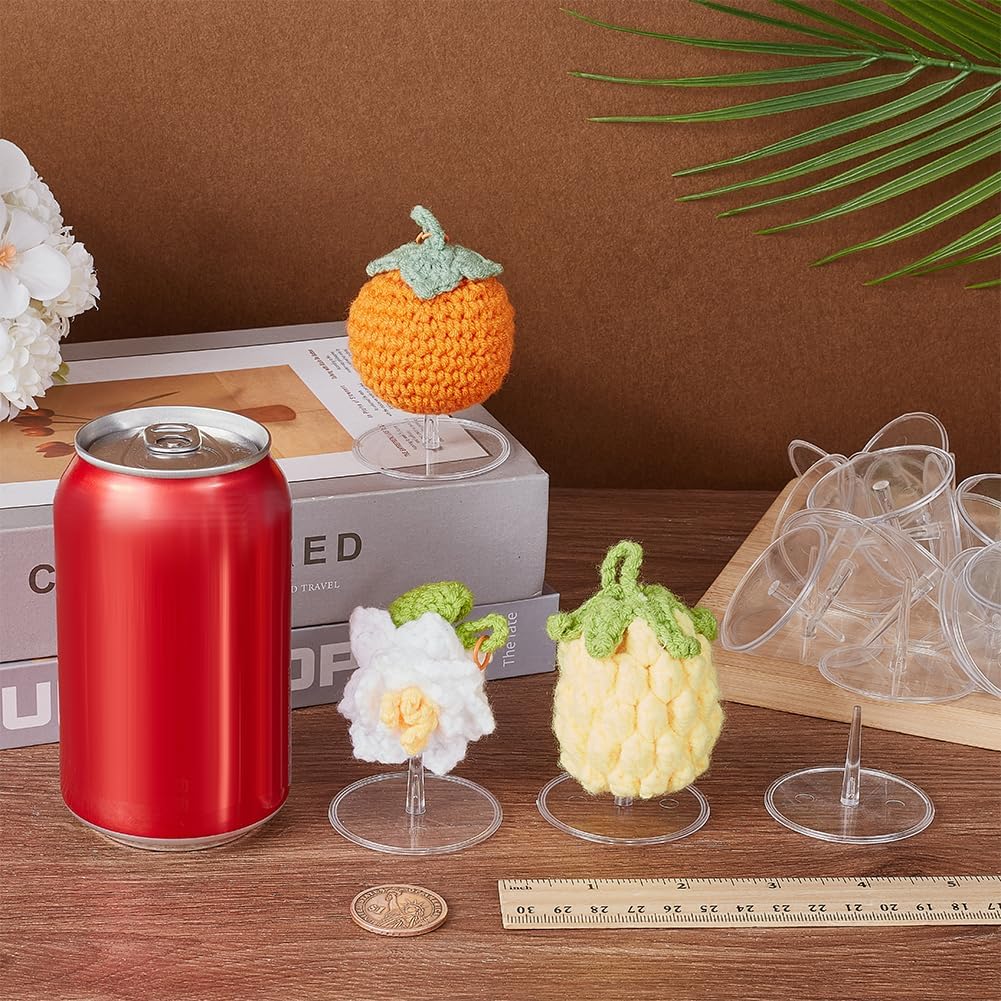 FINGERINSPIRE 50 Pcs Plastic Crochet Emotional Support Stands Clear PS Plastic Stand with 2 inch Wide Flat Round Base Perfect for Miniature Displays and Craft Projects for Crochet Enthusiasts