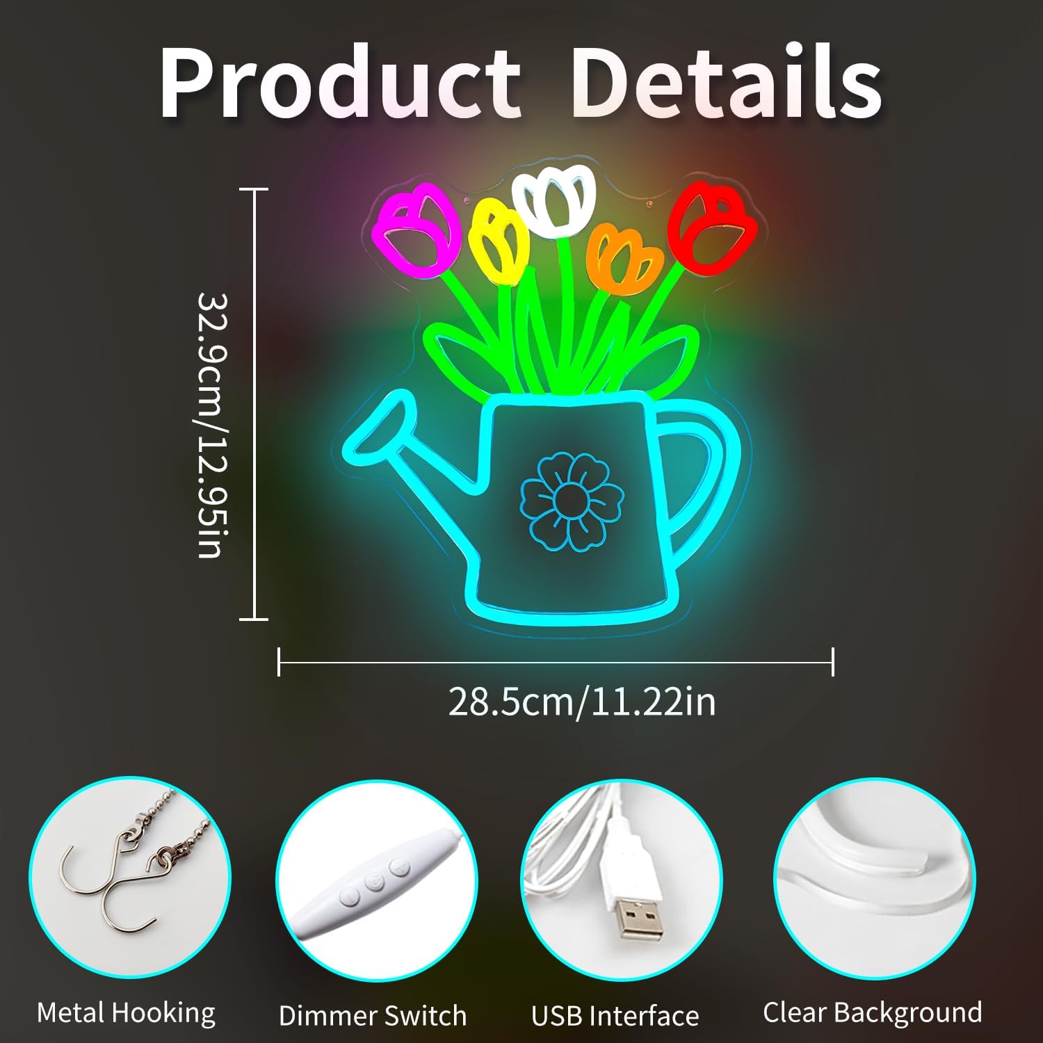 Tulips Neon Sign Dimmable Tulip Flowers Led Sign Colorful Summer Flowers Wall Decor Tulip Night Light for Home Gardening Gifts for Women Mothers