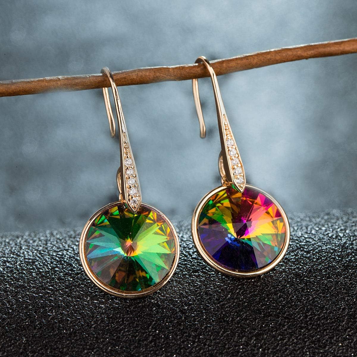 Austrian Crystal Round Drop Dangle Earrings for Women 14K Gold Plated Hypoallergenic Jewelry - Image 5