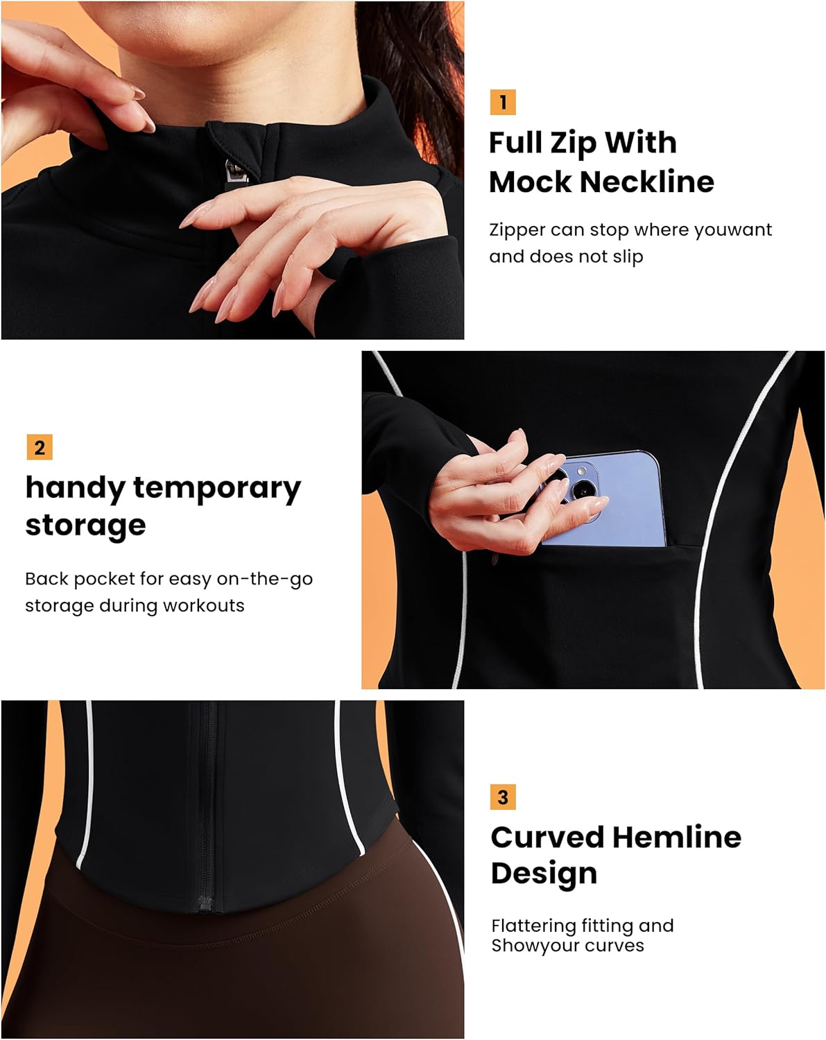 Women Workout Jackets Slim Fit Zip Up Corpped Athletic Jacket Contrast Stitching Jacket with Pocket - Image 4