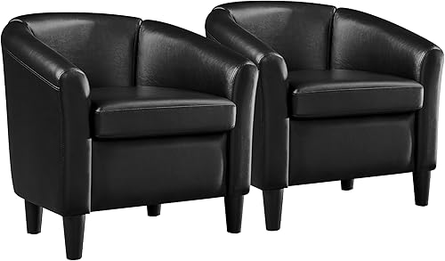 Miniatura 47 de Topeakmart Silla de club de piel sintética, moderna silla decorativa y acogedor sillón de barril con patas resistentes para sala de estar, Negro