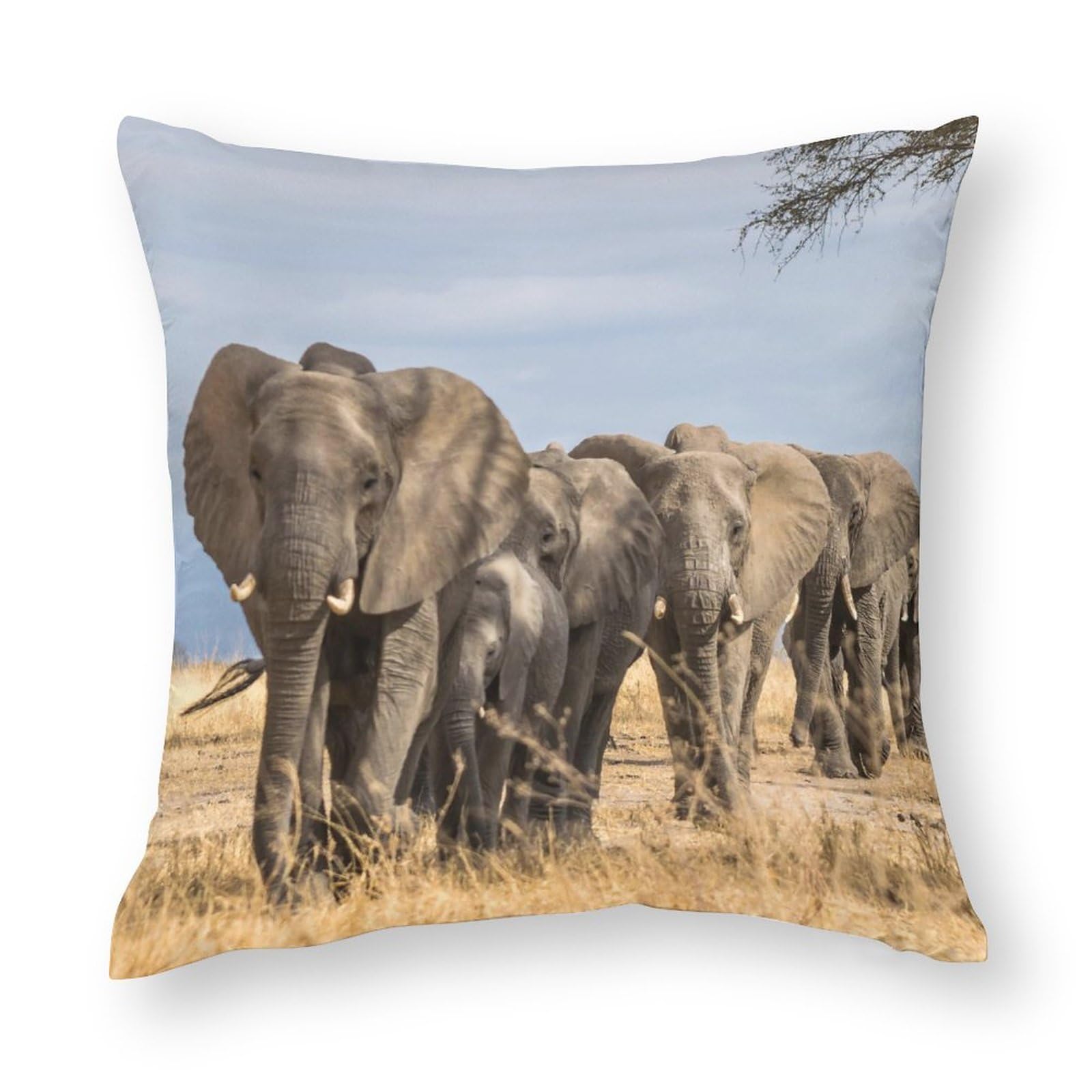 Cushion Covers 1 PCs Wild Animals Herd Elephants Decorative Pillow Covers 18x18inches (45x45cm) Soft Polyester Square Pillow Cases Pillowcases