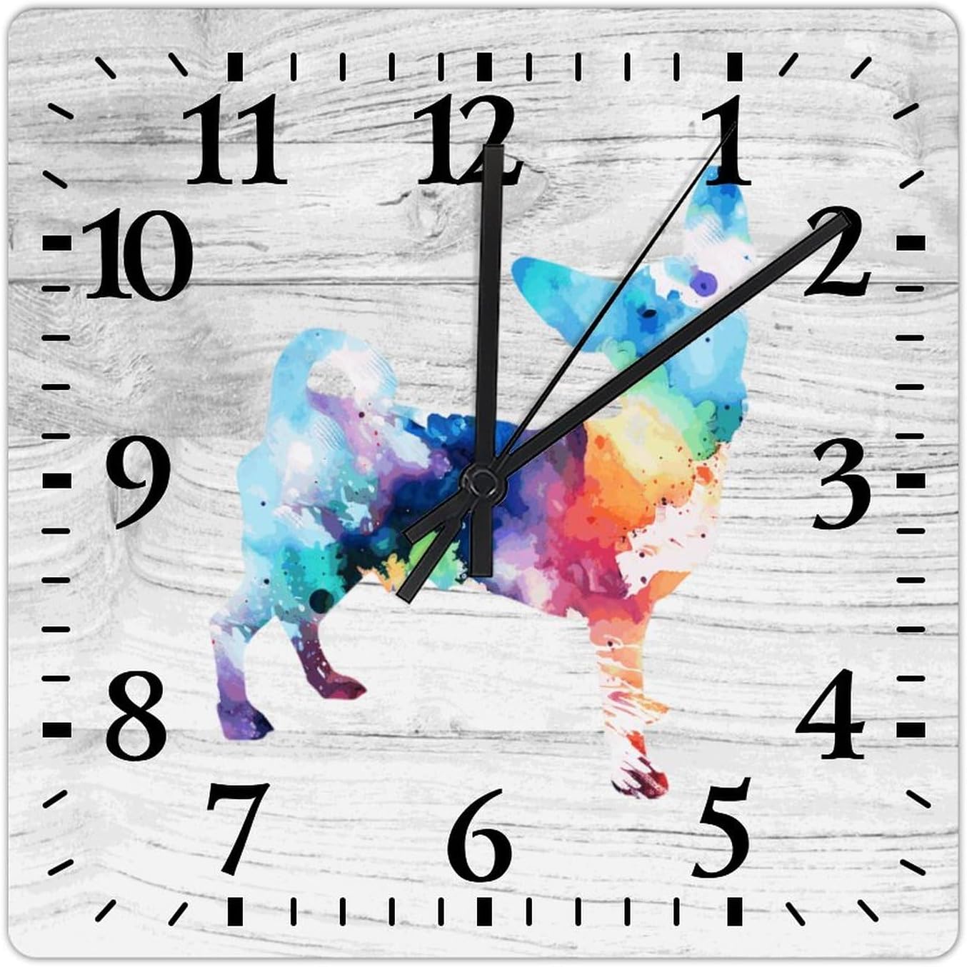 Chihuahua Wall Clock Puppy Doggy Wooden Wall Clocks Battery Operated 15 Inch Non-Ticking Retro Cabin Wall Decor for Kitchen Bedroom Living Room Office