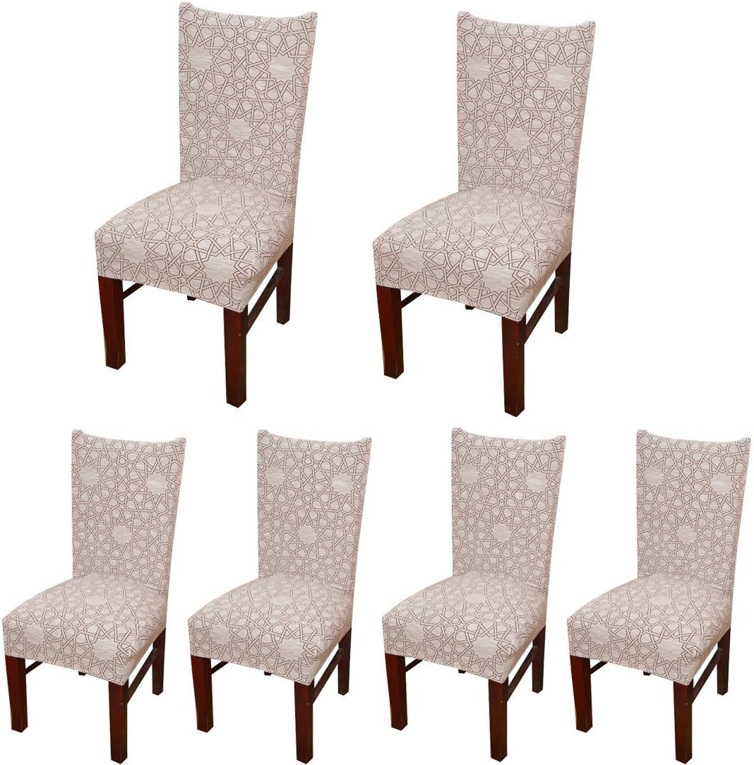 6 x Stretch Dining Room Chair Slipcovers with Printed Pattern, Banquet Chair Seat Protector Slipcover for Hone Party Hotel Wedding Ceremony (B)