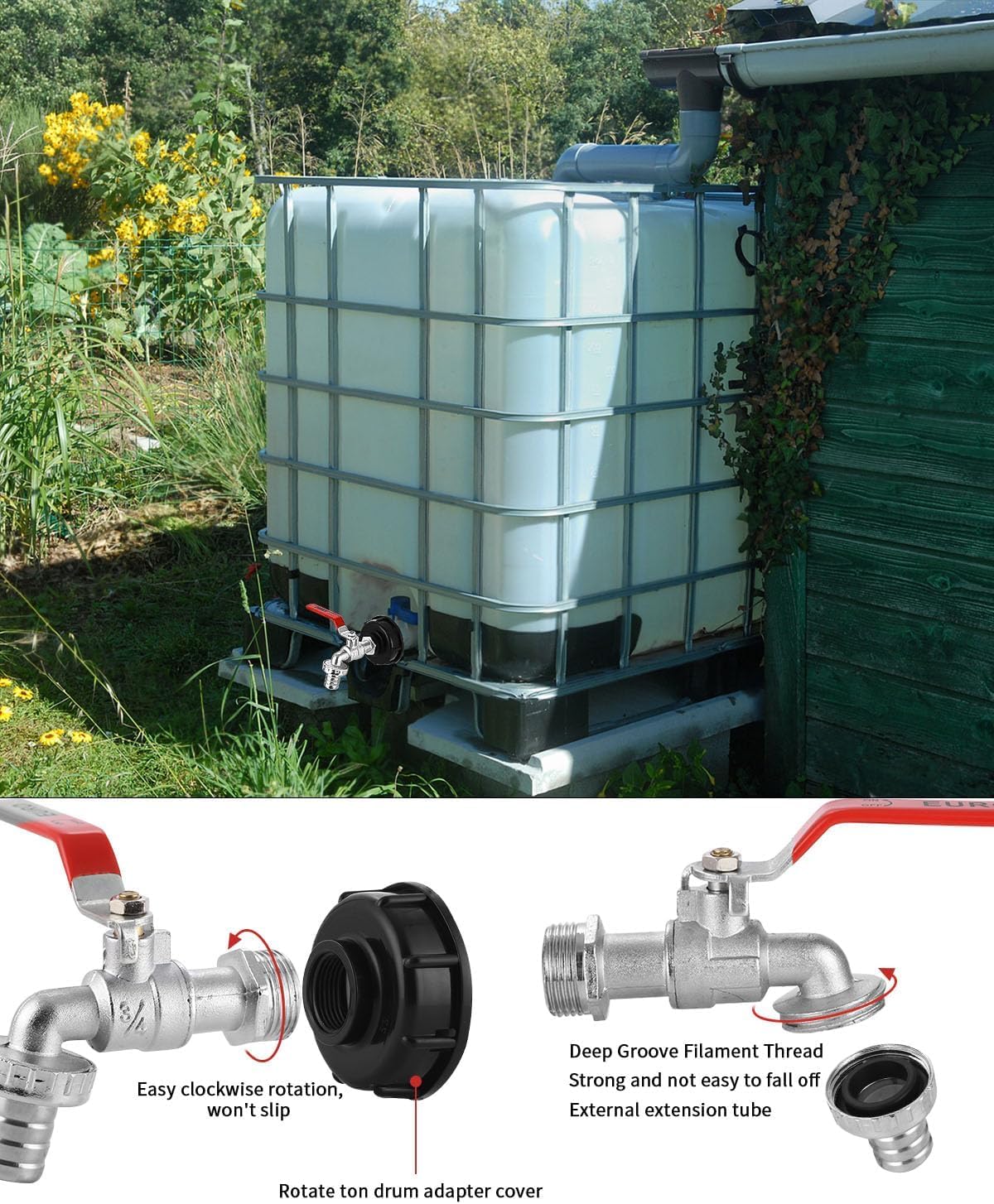 GEDEGOOK IBC Container Accessori,IBC Adattatore Rubinetto Giardino,Adattatore per Serbatoio Dell'acqua da 3/4" con Anelli di Tenuta,Raccordo Rubinetto in Lega per IBC Vasca da 1000L 60MM (3/4)