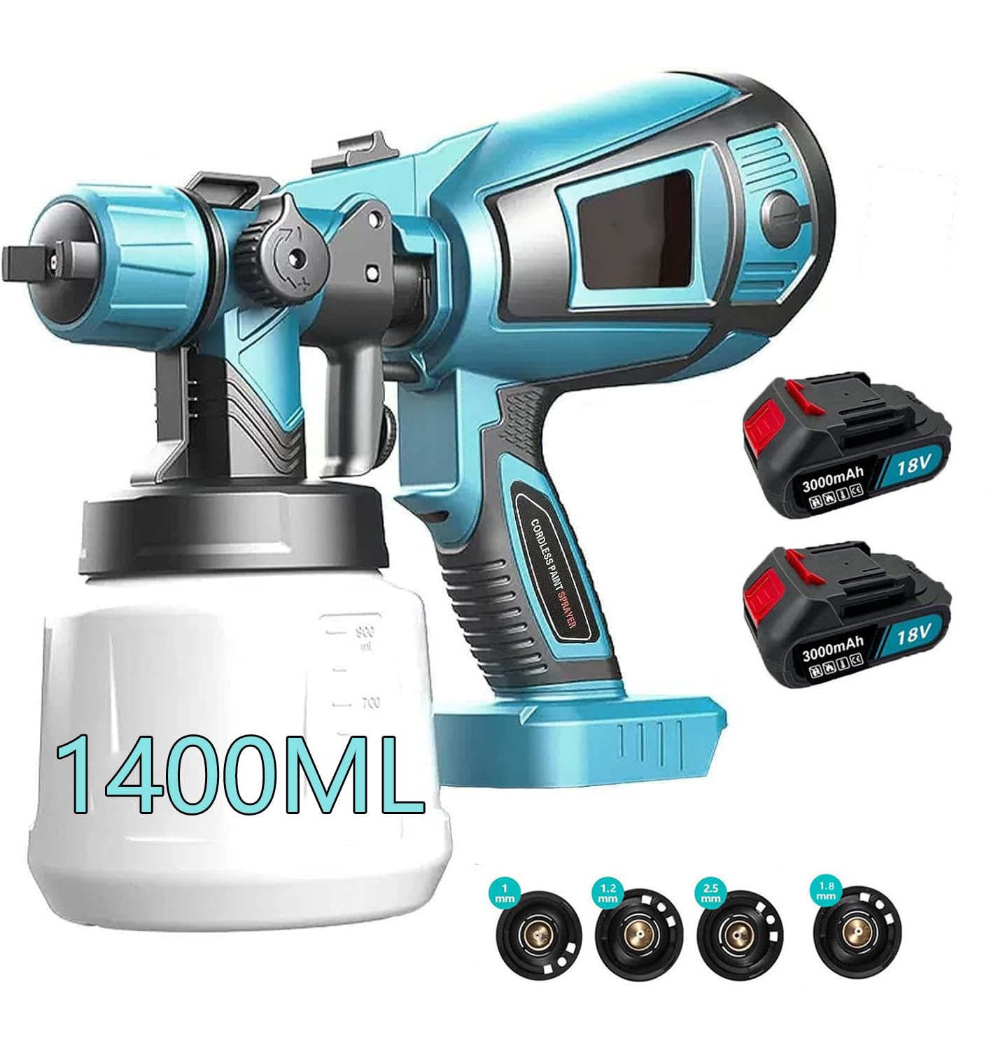 Cordless Paint Sprayer ，Fence Paint Sprayers With 1400ml Container, HVLP Paint Spray Gun for Home Walls & Ceilings, Garden Sheds Furniture (Blue)