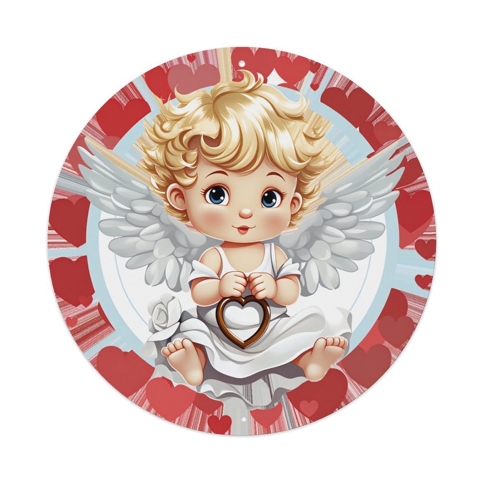 Cupid Heart Wings Love Angel Round Tin Sign Retro Metal Sign for Cafe Bar Pub Home Game Room Gym Club Wall Decoration Vintage Metal Poster 8x8 Inch