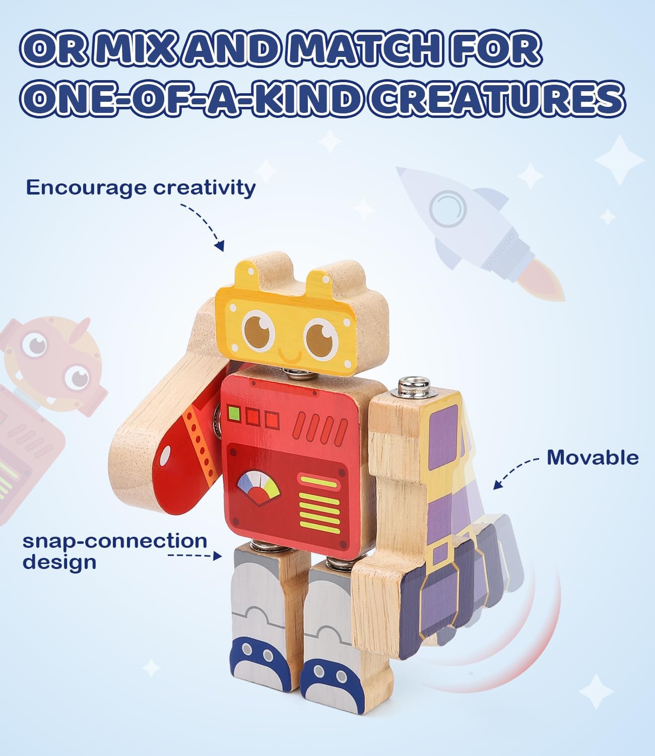 Fine Motor Building Robot Blocks for 3+Years Old Kids, Snap on Robots Together Building Blocks, Take Apart Robot Playset, STEM Montessori Fine Motor Skill Learning Birthday Gift for 3+ Years Old Kids