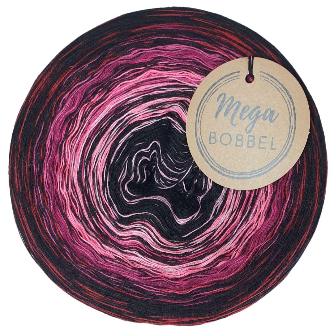 MegaBobbel*Nachtrot*A402* (Außenfarbe: Schwarz+Malaga) Farbverlaufsgarn - Lace Garn Bobbel Wolle zum Häkeln & Stricken (4 fädig, 3750m)
