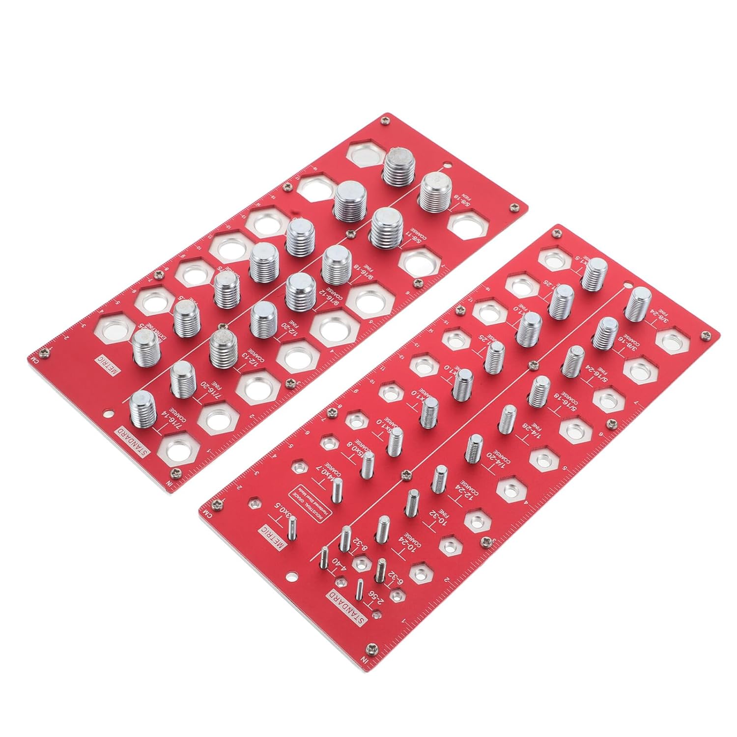 38-Hole Metric and Imperial Thread Gauge Screw Size Checker Bolt and Nut Identifier Tool Red Thread Pitch Gauge for Industrial Measurement