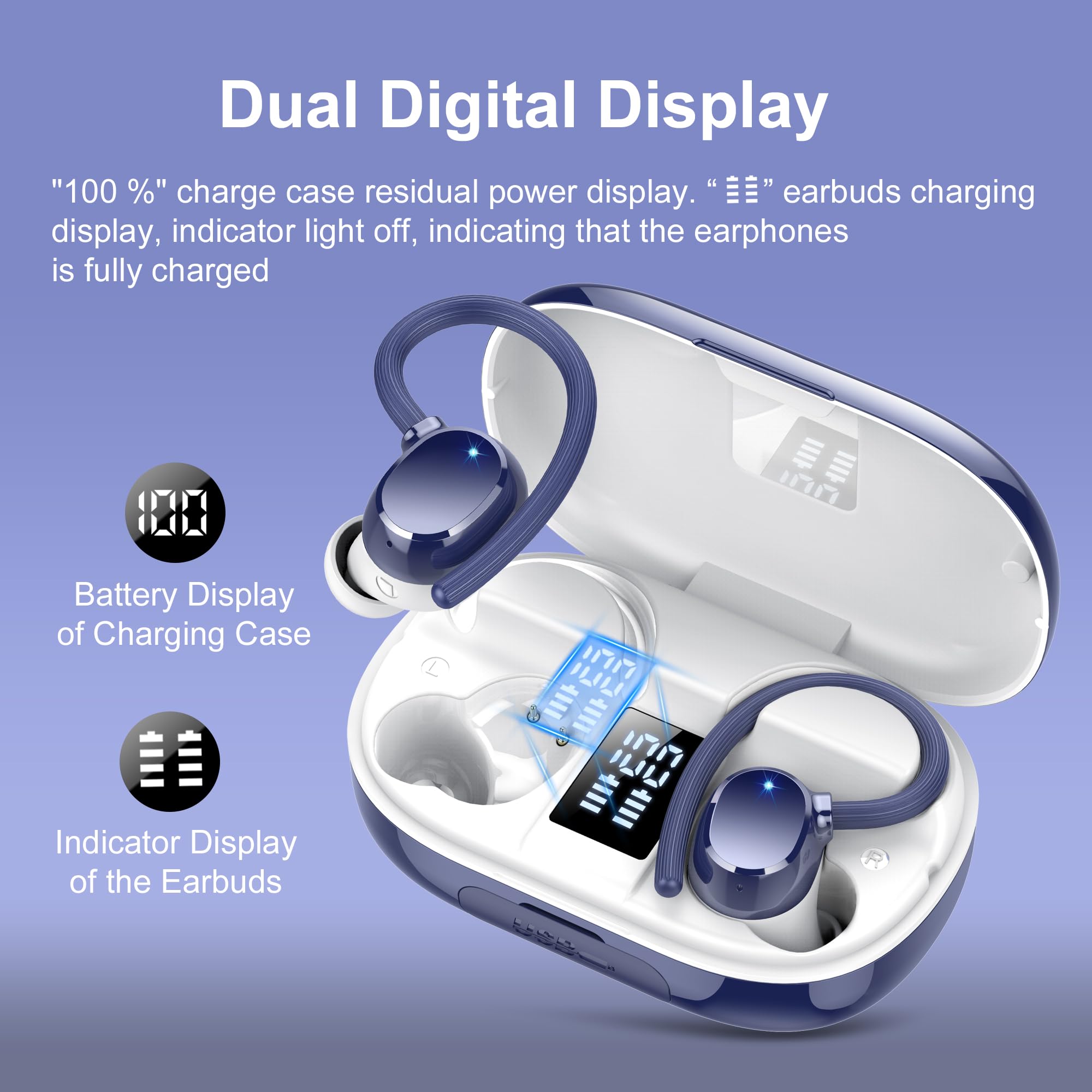 Cuffie Bluetooth,Auricolari Bluetooth 5.3 Wireless con 4 ENC Mic,Cuffiette Senza Fili HiFi Stereo,2024 Auricolari Bluetooth IP7 Impermeabili Cuffiette Bluetooth con 128 Ore LED Display Touch Control