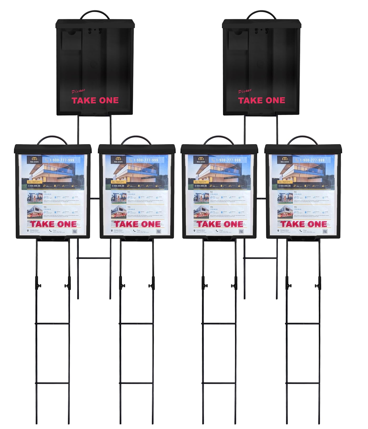 Outdoor Real Estate Brochure Box with Portable Two-Piece Metal Yard Stand Holds 250 Flyers, 60 Business Cards Easy-Install Marketing Display (6 Pack -