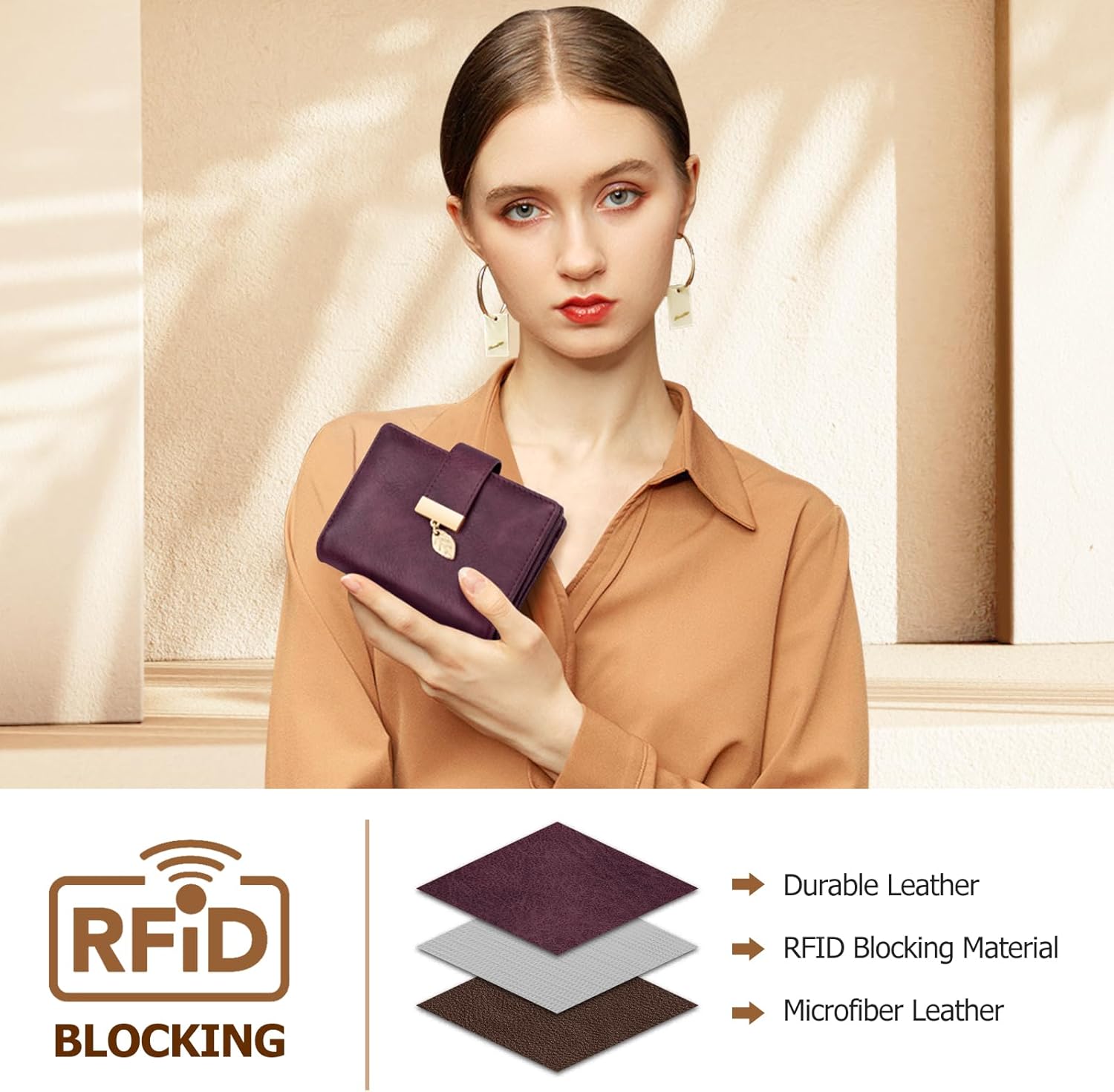 HUANLANG Small Wallets for Women Rfid Blocking Leather Bifold Credit Card Holder Ladies Wallet Zipper Pocket with ID Window - Image 4