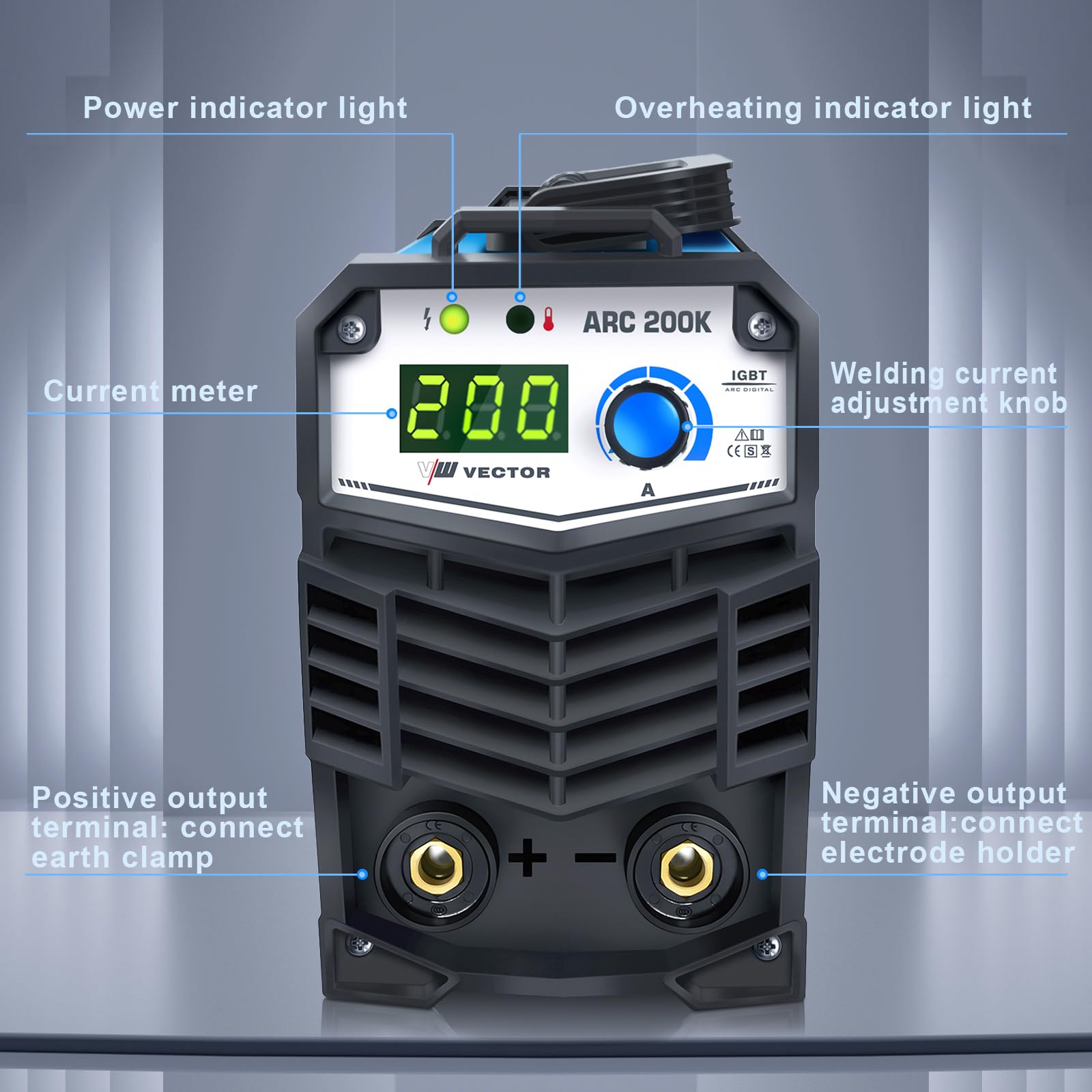 MMA zestaw spawarek elektrodowych | 9-cz??ciowy | od 10 do 200 A | funkcja Hotstart | ARC Force | kompaktowa i lekka | MMA/Stick/E-Hand | technologia IGBT | Vector Welding