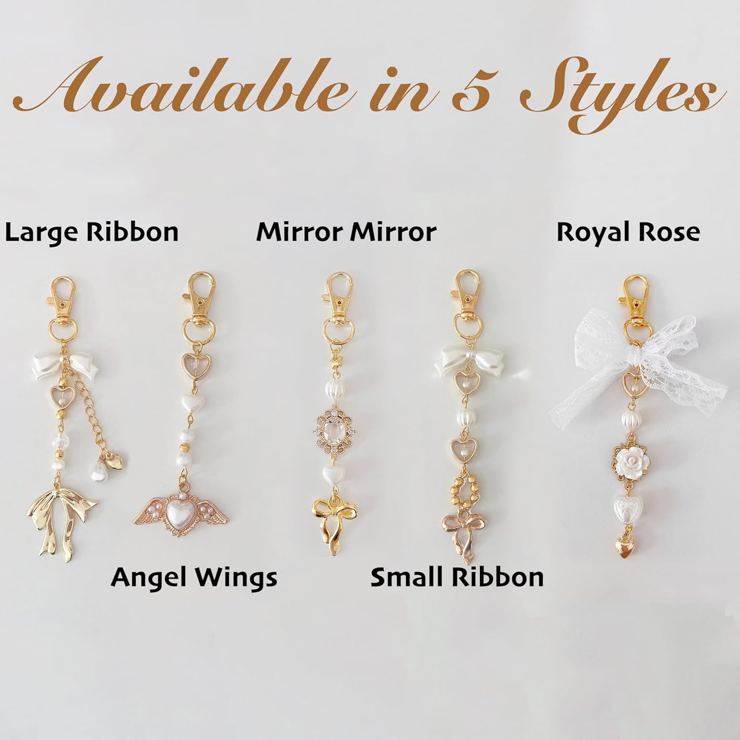 Agromusk Gold Bow Keychain Bag Charms for Women Heart Pearl Beaded Coquette Aesthetic Purse Charms - Image 7