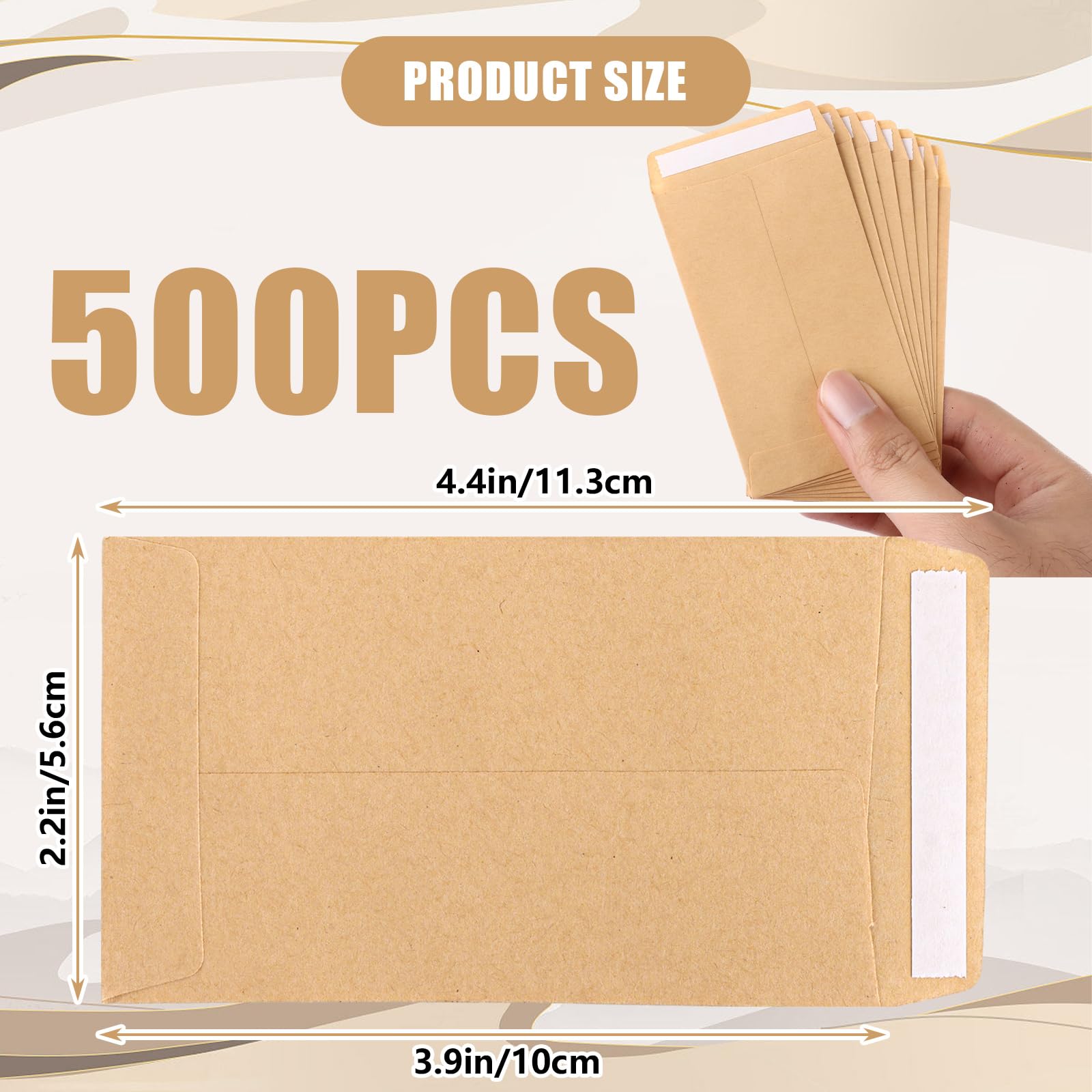 Enveloppes autocollantes papier kraft 6x10 cm lot de 500 marron
