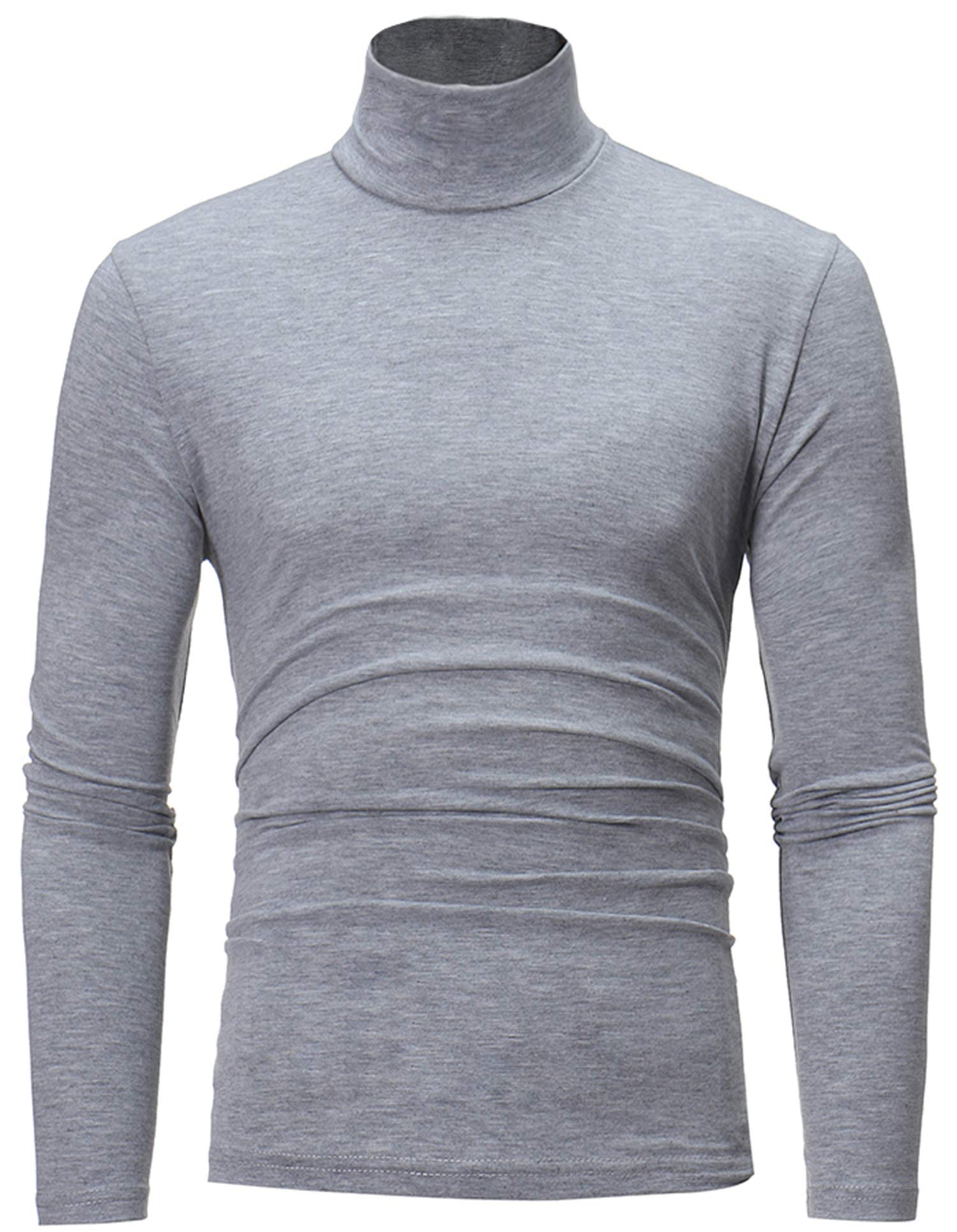 HOP FASHION Turtleneck Sweater Thermal Underwear Long Sleeve Mock Neck Base Layer Shirt for Men HOPM537-LightGrey-L